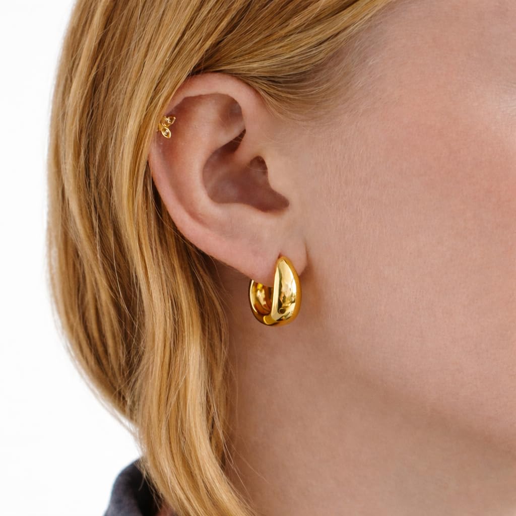 Salve Chic Chunky Oval Huggie Hoop Earrings for Women Fashion | Stylish Trendy Latest Gold Bali Western Dainty Ear Accessories | Korean Earrings for Girls | Valentine's Gift for Girlfriend