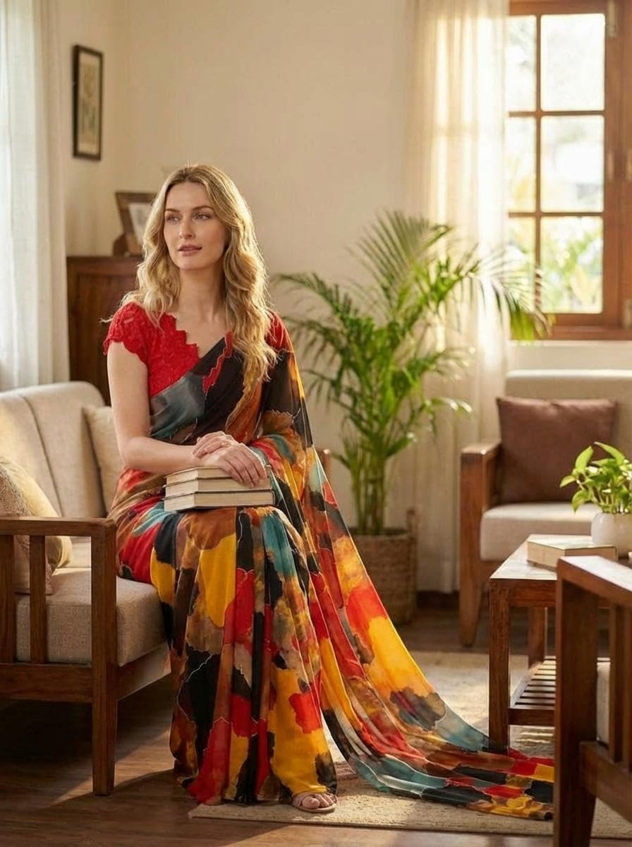 ANAND SAREES Printed Georgette Saree With Unstitched Blouse Piece -AI_LR_1819_1