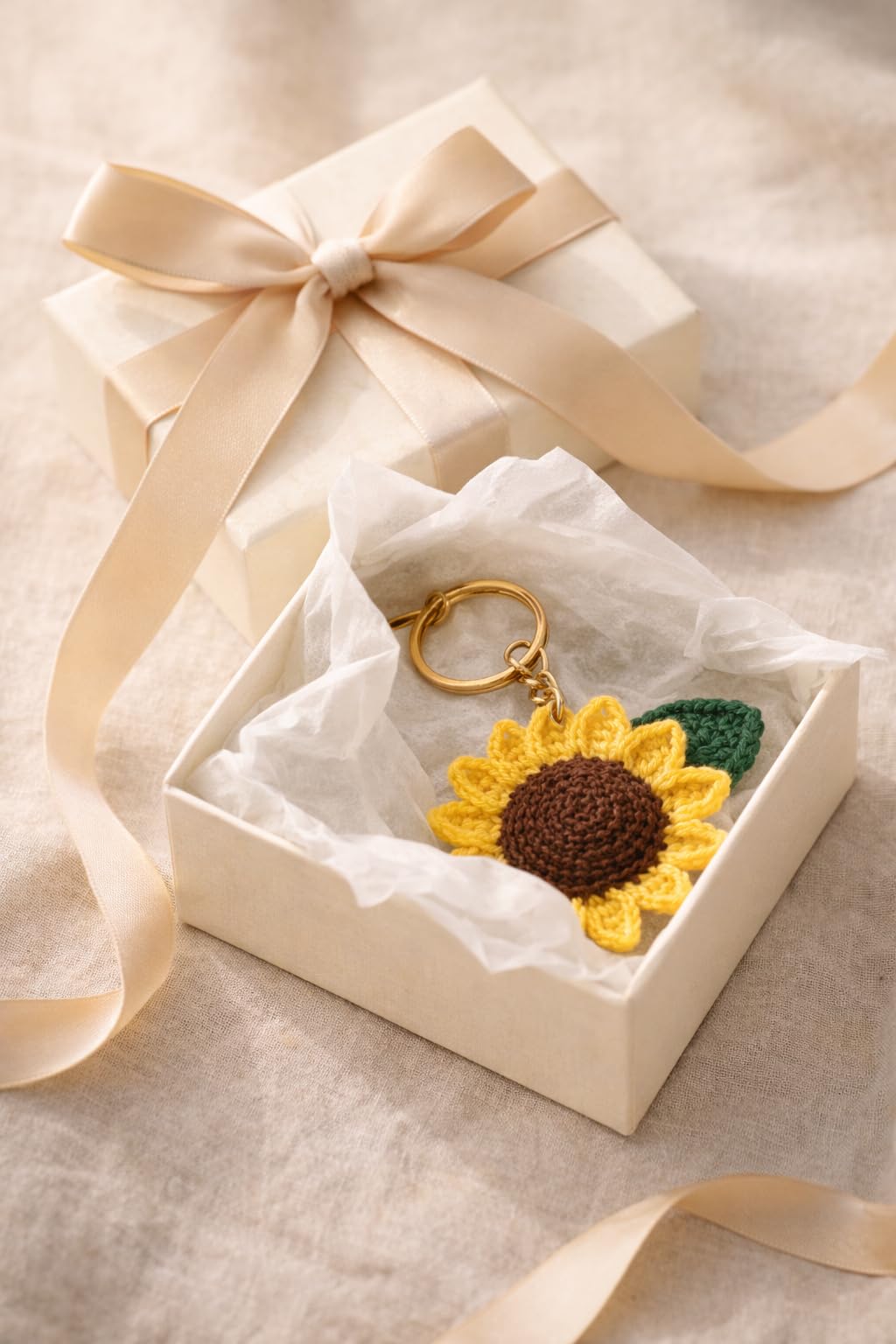 VARIQ Handmade Crochet Sunflower Keychain for Women & Girls, Cute Yellow Flower Key Ring Charm, Soft Yarn Knitted Gift, Bag Charm, Car Key Holder, Aesthetic Handmade Floral Accessory