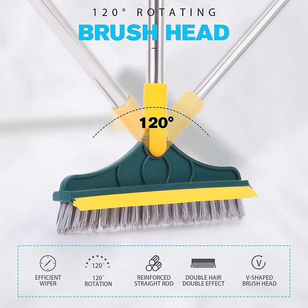 YETI 3-in-1 Bathroom Cleaning Brush with Wiper - Bathroom Cleaning Brush Long Handle 180° Rotate Toilet Brush Bathroom Tiles Cleaning, Wiper Floor Scrub for Kitchen Bathroom Cleaning
