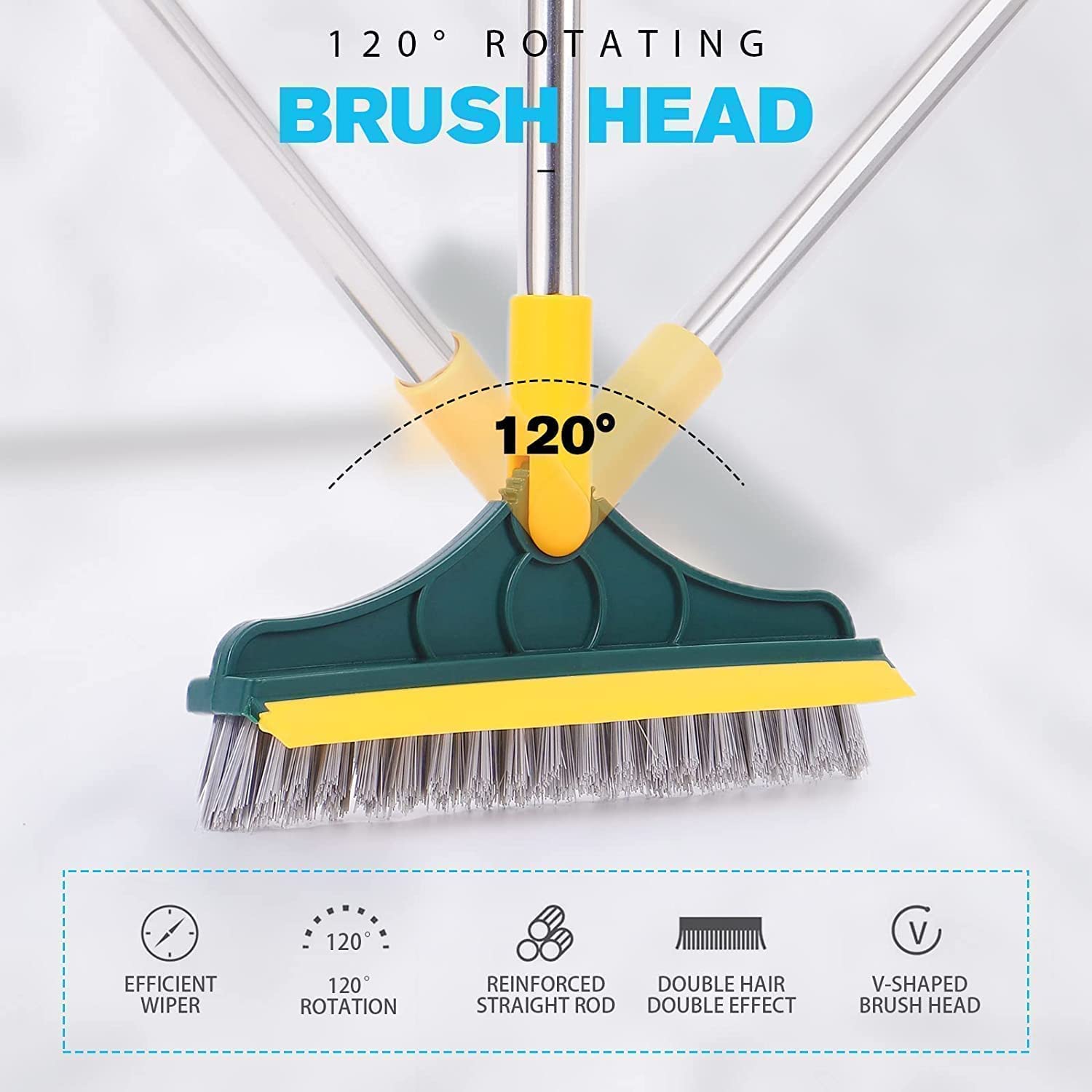 YETI 3-in-1 Bathroom Cleaning Brush with Wiper - Bathroom Cleaning Brush Long Handle 180° Rotate Toilet Brush Bathroom Tiles Cleaning, Wiper Floor Scrub for Kitchen Bathroom Cleaning