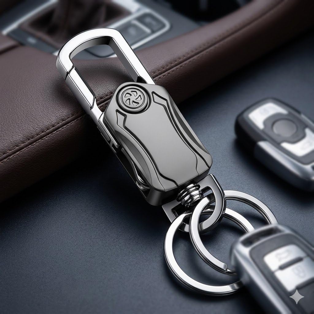 JITRUVA Multifunction Keychain 5 IN 1 Heavy Duty Dual Metal Ring, Bottle Opener, Mobile Phone Holder, 360° Rotate Spinner - Outdoor Carabiner Portable Key-chain For Bike & Car T5i1k-37