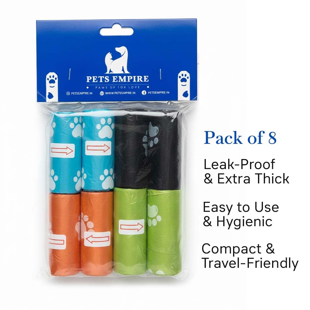 PETS EMPIRE 8 Roll Dog Poop Bags Extra Thick and Strong | Leak Proof Poop Bags for Dogs | Plastic Waste Pick Up Biodegradable | Dog Potty Picker Bag | Unscented Waste Bag 120 Counts