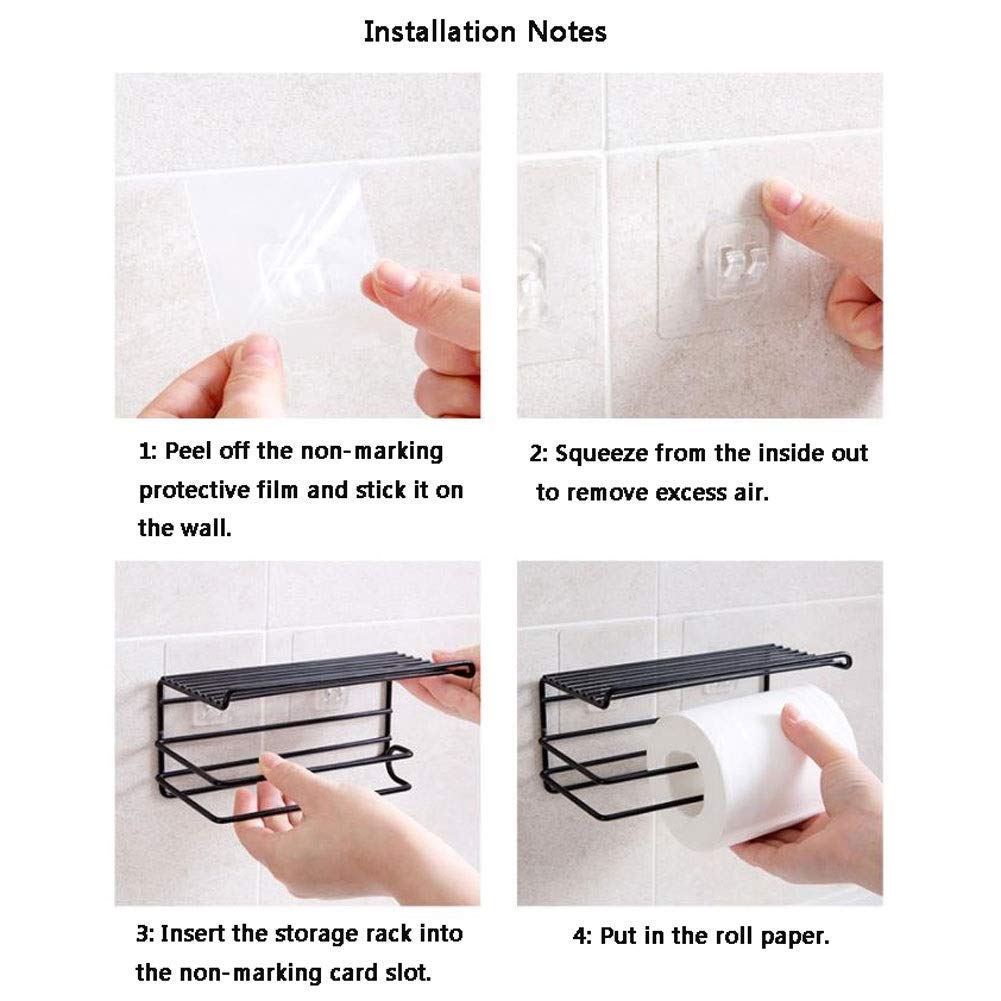 Zollyss 1 Pc Adhesive Toilet Paper Holder with Shelf Tissue Paper Roll Towel Holder Storage Rack - (Standard Size, Black)