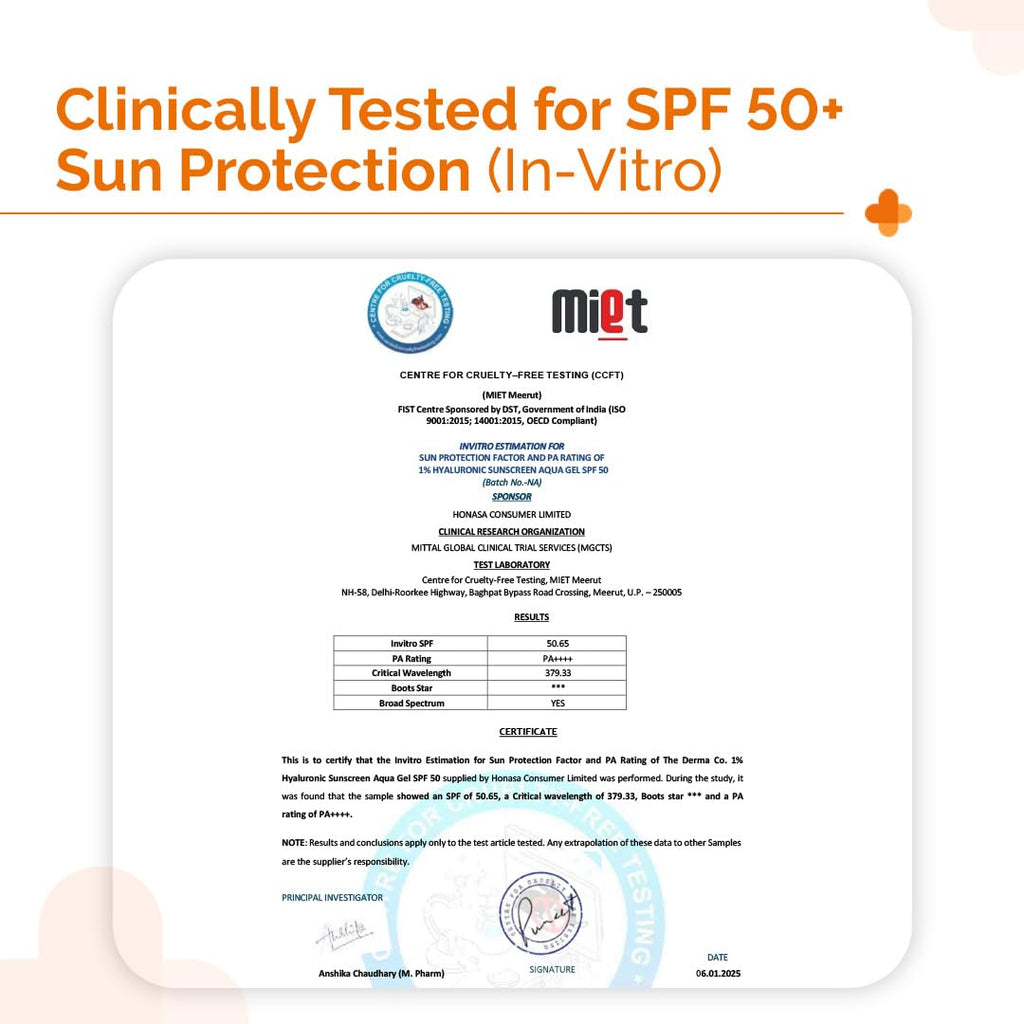 The Derma Co 1% Hyaluronic Sunscreen Aqua Gel SPF 50 PA++++ | Hydrating, Lightweight & Non-Greasy | No White Cast | Broad Spectrum & Blue Light Protection | Clinically Tested - (In-Vivo) | 30 g