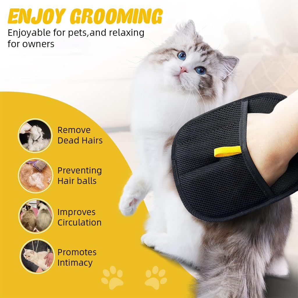 Qpets® Pet Hair Removal Gloves, Static-Enhanced Pet Hair Removal Mitt, Reusable Grooming Mitt Cleaning Glove for Furniture, Carpets, Car Seats & Gentle Massage for Dogs Cats (23.5x18cm)