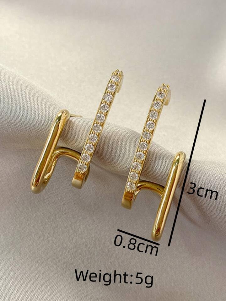 BLACKBOX Gold Double Layer Line C Shaped Studs korean Earrings for Women & Girls | Stylish & Fashionable Earing | Accessories Jewellery for Women | Best Gift for Birthday, Anniversary & Wedding