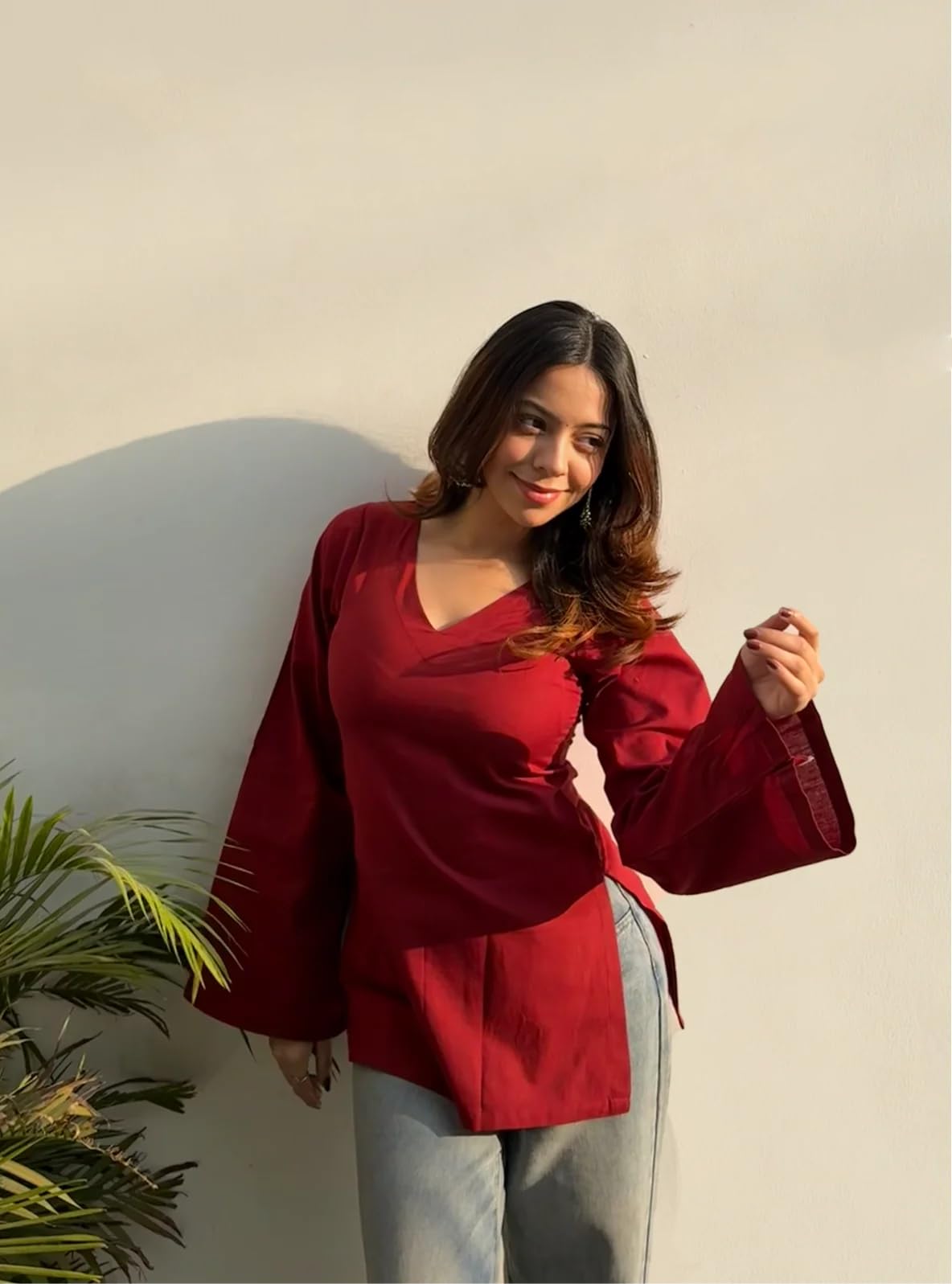 ANNI Designer Women's Viscose Blend Solid Short Kurti (Ayoti Red_S_Red_Small)