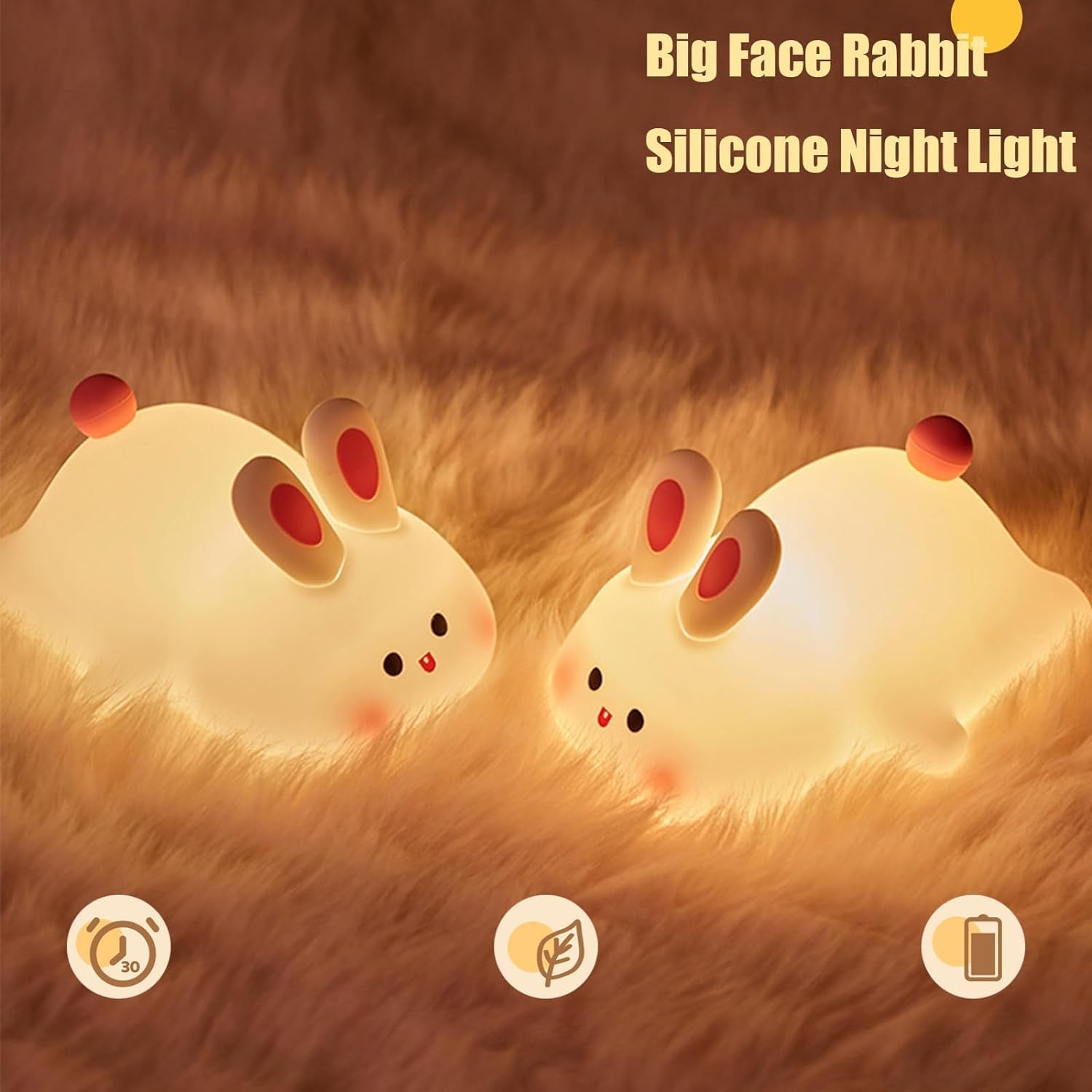One94Store Kids Cute Little Rabbit Touch Silicone Night Lamp – Rechargeable LED Bedside Lamp for Children's Bedroom, Romantic Decor, Valentine Day Gift, Love Gift for Her, Couple Gift