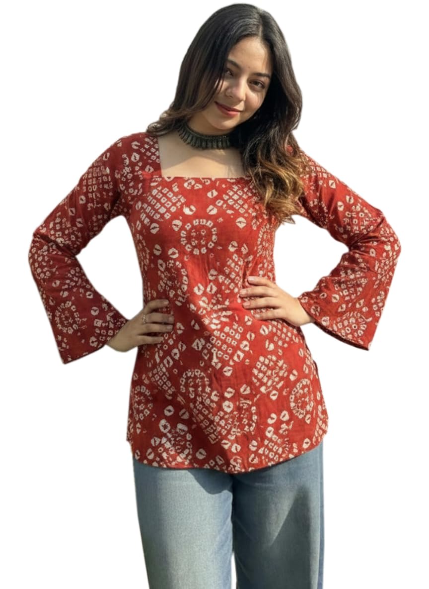 ANNI Designer Women's Viscose Blend Printed Short Kurti (NABILA RED_S_Red_Small)