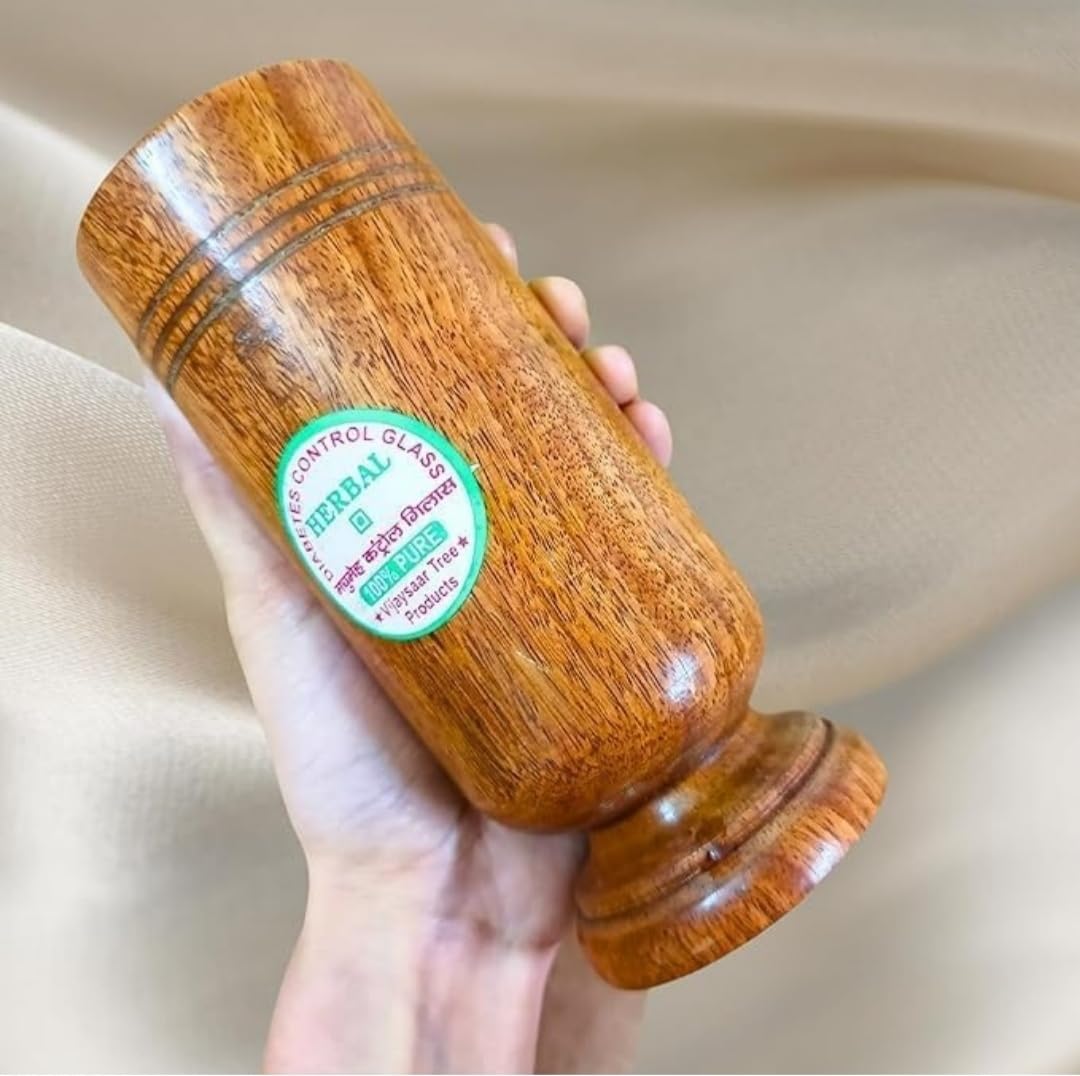 SEINON'S Diabetes Control Vijaysar Wooden Tumbler Glass for Drinking Water & Ayurvedic Glass for Diabetes Management and Blood Sugar Control (Pack of 2)