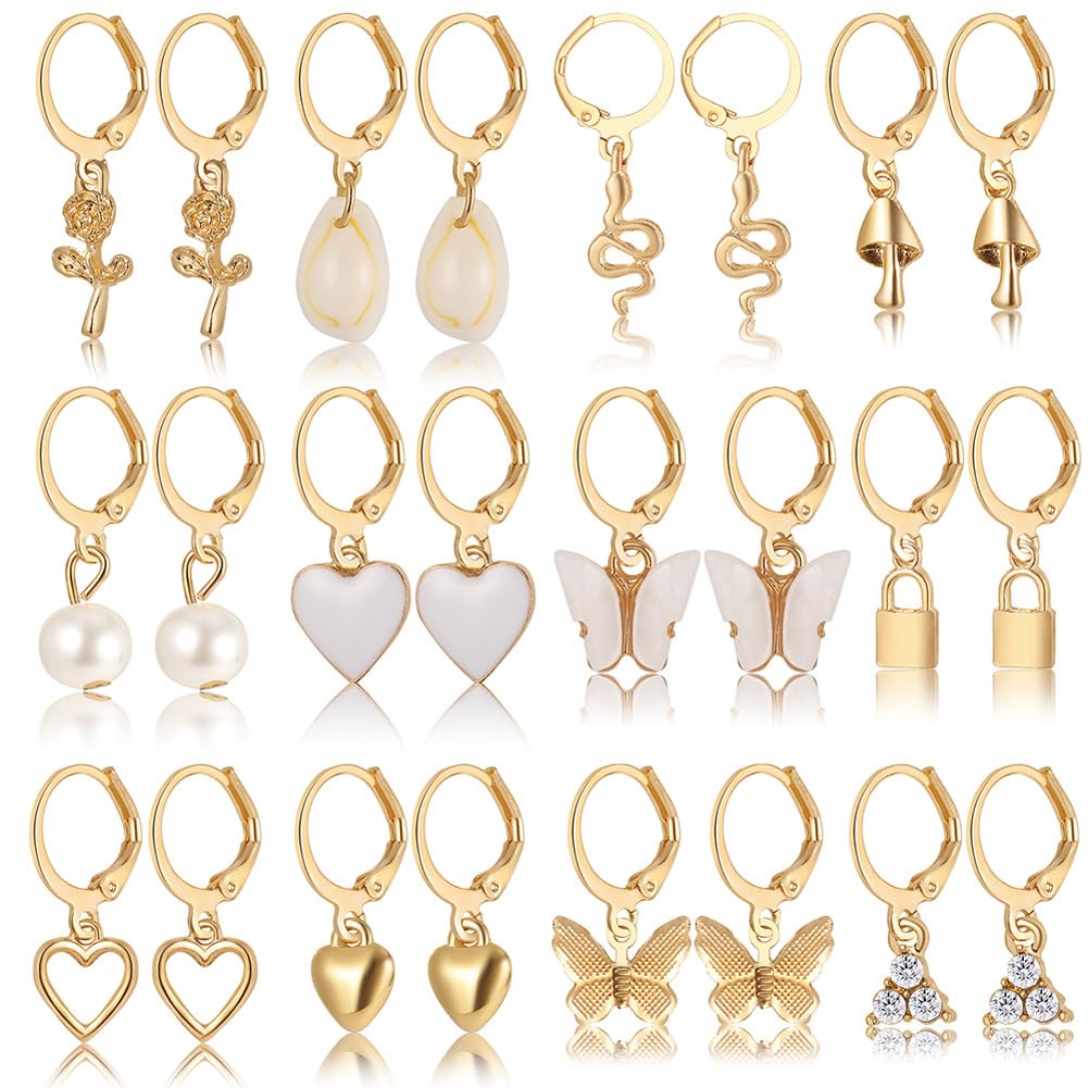 Shining Diva Fashion 12 Pairs Combo Set Latest Stylish Drop Earrings for Women and Girls (15859er)