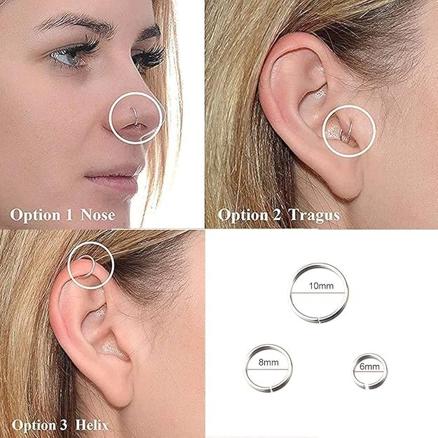 KYRIN Nose Ring Without Piercing 2 Pcs Fake Nose Ring For Women Clip On Septum Ring Without Piercing 8mm For Girls 2 PCS