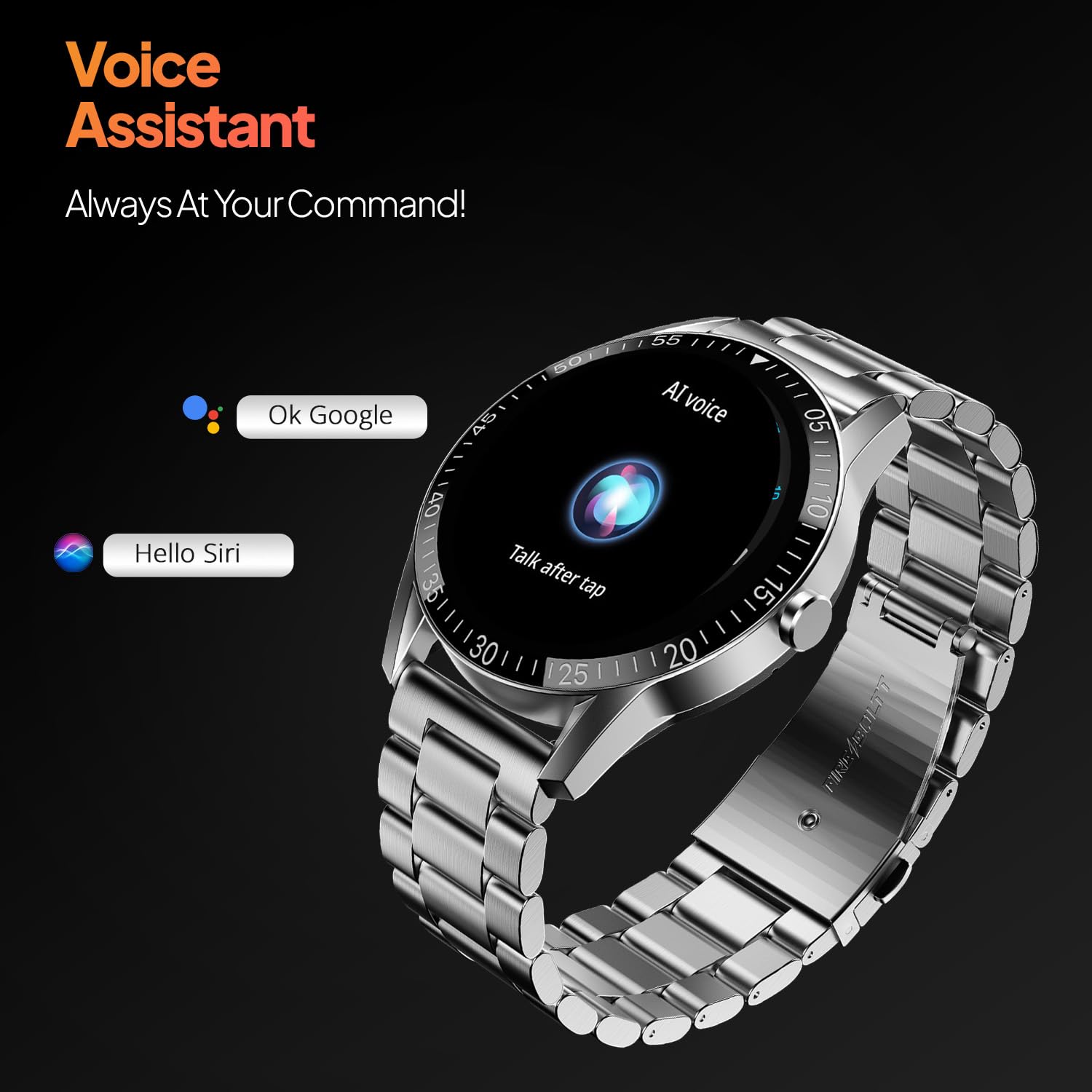 Fire-Boltt Talk Round Smart Watch 1.39″ TFT Display with Bluetooth Calling, Dual Button, Voice Assistance, SPO₂ & Heart Rate Monitor, 120+ Sports Modes, Metal Smartwatch for Men & Women - Silver