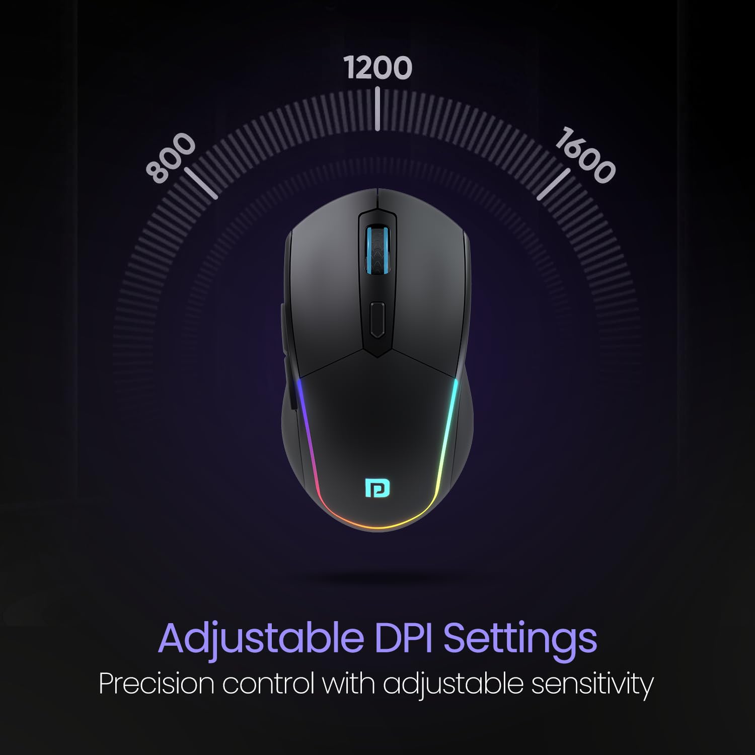 Portronics Toad One Bluetooth Mouse with 2.4 GHz & BT 5.3 Dual Wireless, 6 Buttons, Rechargeable, RGB Lights, Connect 3 Devices, Ergonomic Design for Laptop, Smartphone, Tablet (Black)