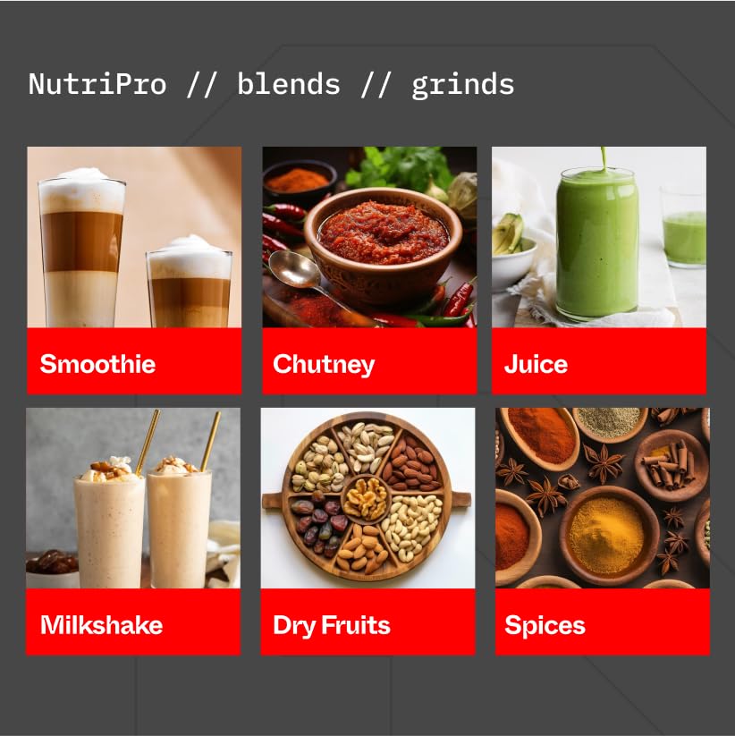 Nutripro Juicer Mixer Grinder Smoothie Maker - 500 Watts (2 Jars & 1 Blade, Gold) - 2 Year Warranty