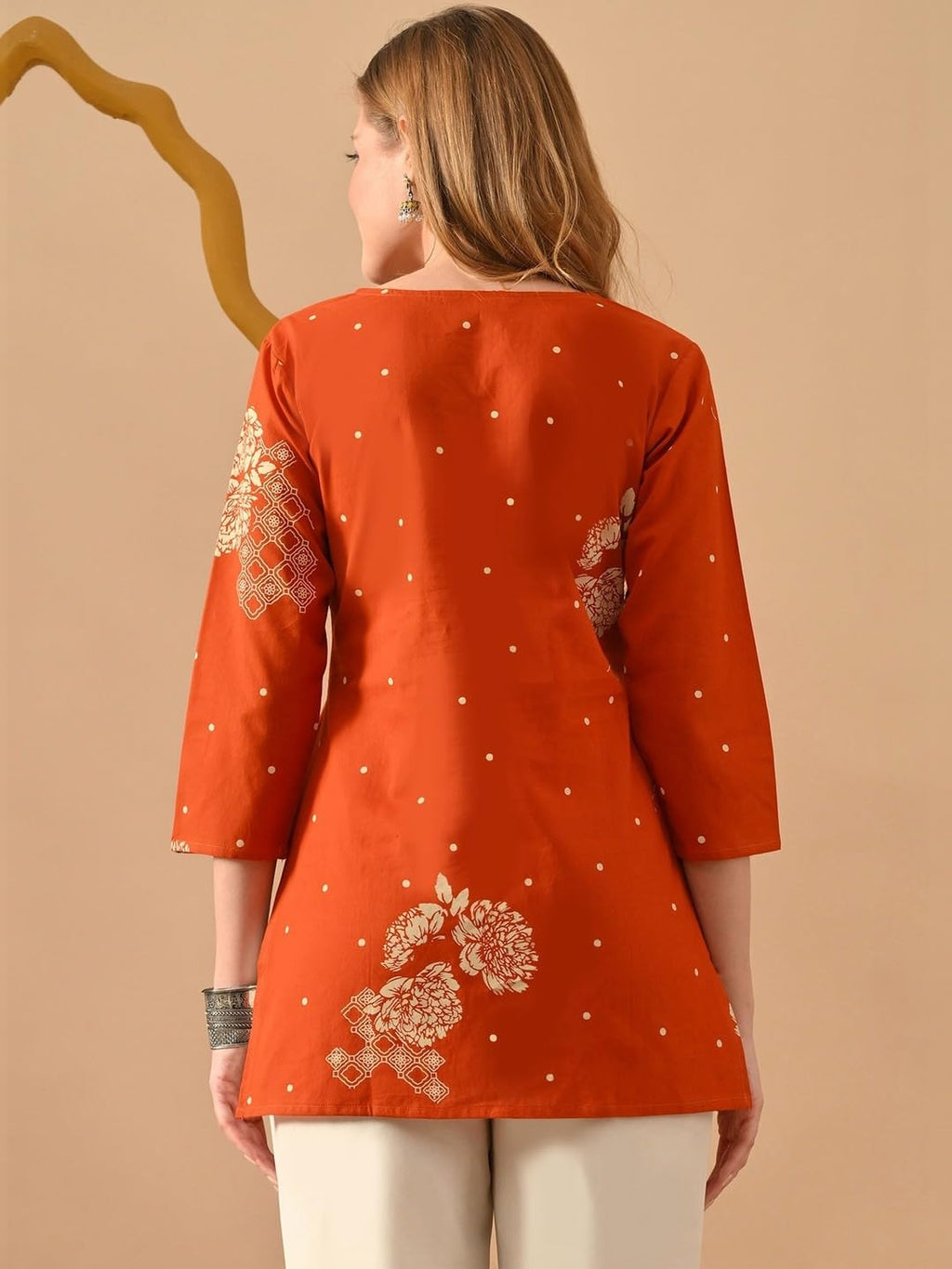 RAINDROP Women’s Printed Short Kurti for Girls | Regular Wear Flared Tunic Top | Stylish & Comfortable Rayon Kurti |Short Kurti Top Rust
