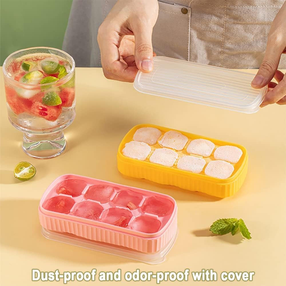CLOUDVALLEY [3 Pack] Multicolor Ice Cube Tray with Lids, 2-Inch Large Silicone Flexible 8-Cavity Ice Maker Molds for Whiskey & Cocktails, Easy-Release Reusable Ice Cubes, BPA-Free