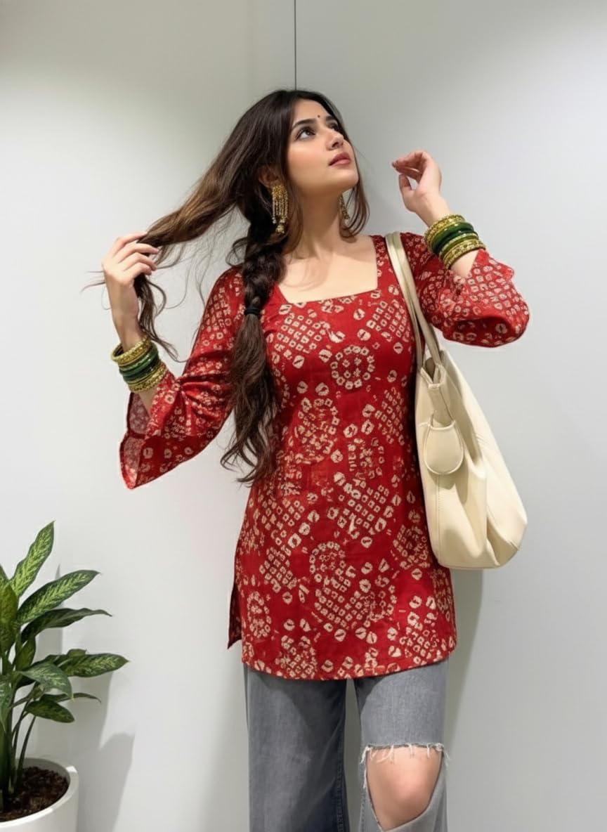 ANNI Designer Women's Viscose Blend Printed Short Kurti (NABILA RED-VKS02_S-VKS02_Red -VKS02_Small)