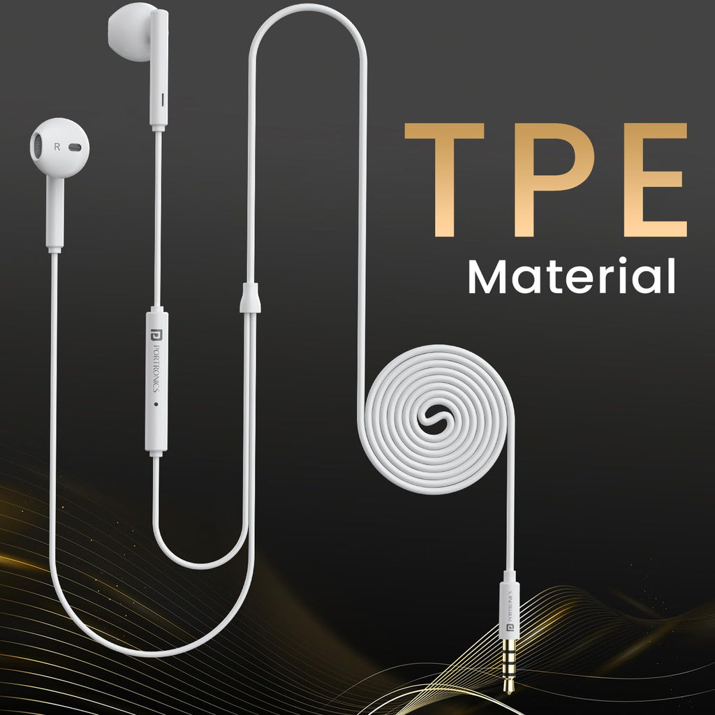 Portronics Conch Theta A in Ear 3.5mm Wired Earphones with In Line HD Mic, Powerful Audio, 14.2mm Dynamic Driver, Unique Earbuds Design, TPE Anti Tangle Wire,In line Controls,Wide Compatibility(White)