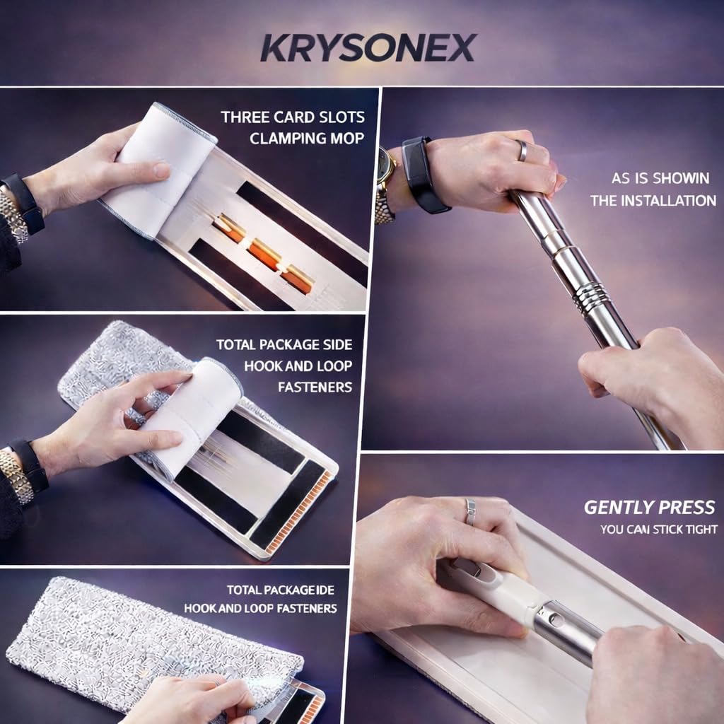 Krysonex - Flat Mop with Bucket for Home Floor Cleaning | Wash & Dry System | Easy Water Control | Home Kitchen Bathroom Cleaning Tool