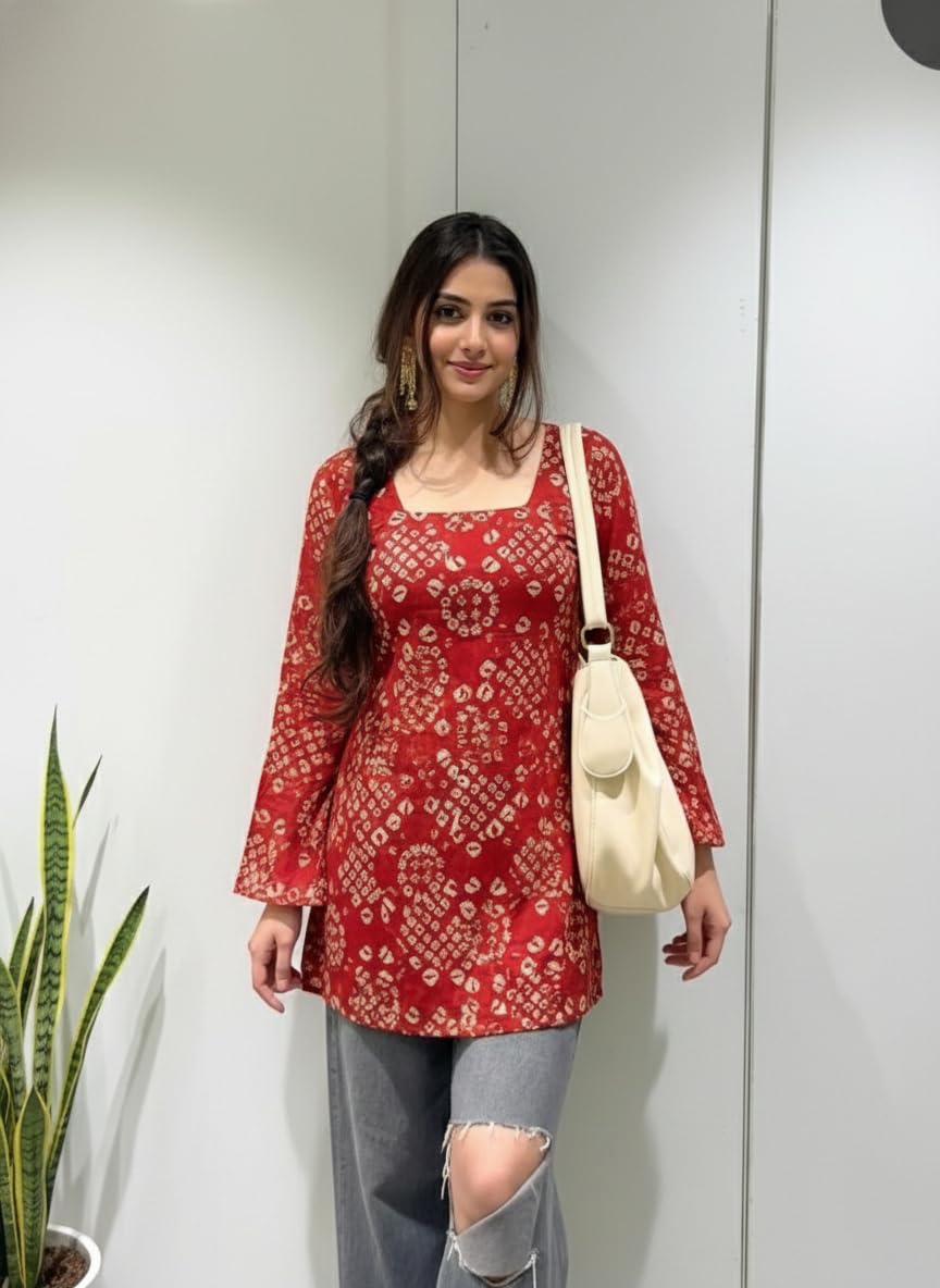 ANNI Designer Women's Viscose Blend Printed Short Kurti (NABILA RED-VKS02_S-VKS02_Red -VKS02_Small)