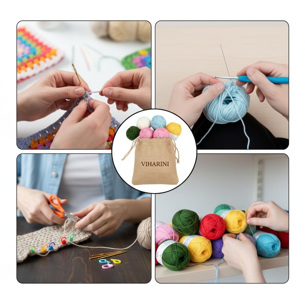 Viharini Crochet Kit for Beginners with Yarn, Crochet Hooks, Stitch Markers, Knitting Needles, DIY Tools & Crochet Thread – Complete Crocheting Set for Adults and Kids (Multi-Colour) (5 Yarn Set)