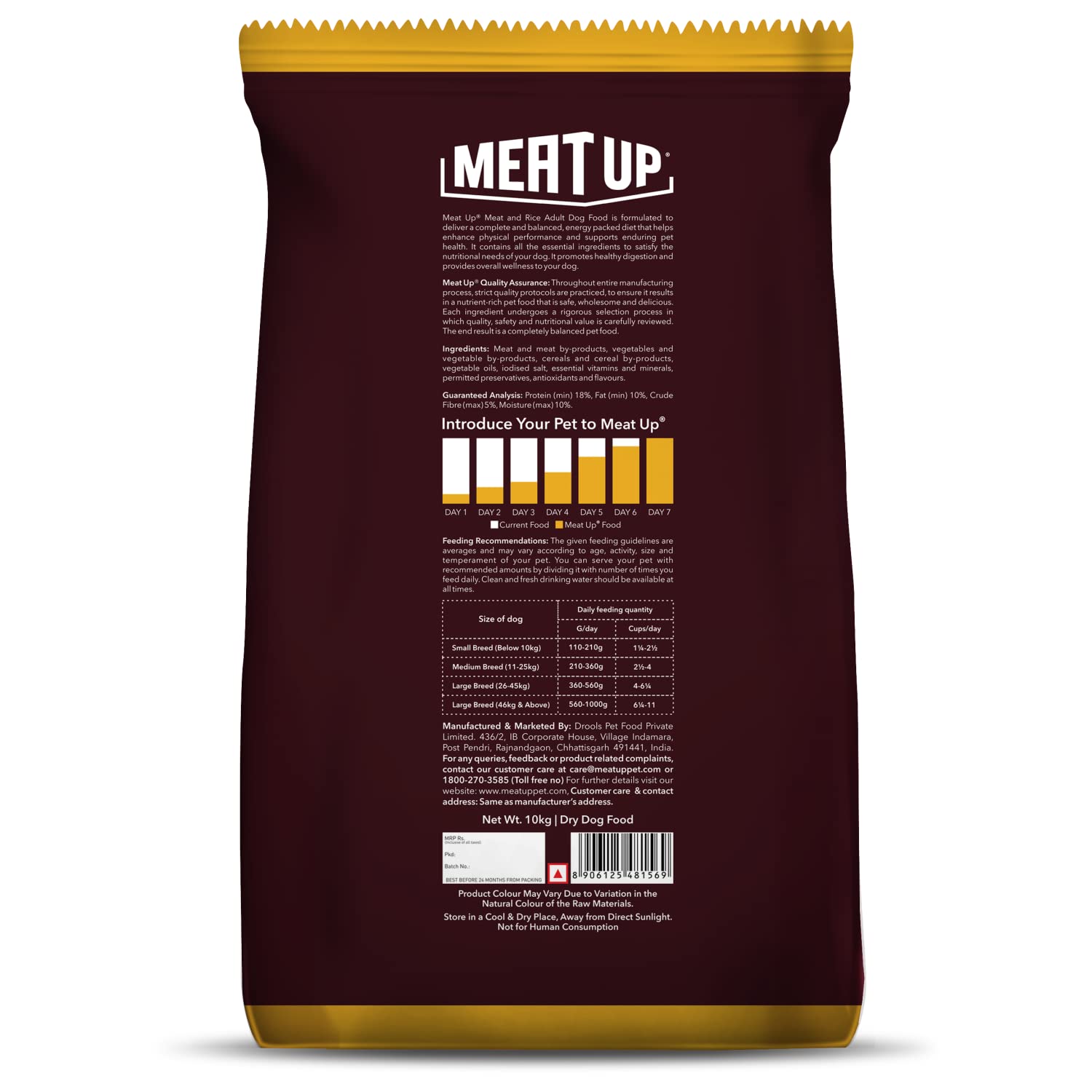 Meat Up Adult Dry Dog Food 20kg (10kg + 10kg) | Meat & Rice Flavor | Supports Healthy Skin & Coat | Enriched with Antioxidants, Vitamins and Minerals