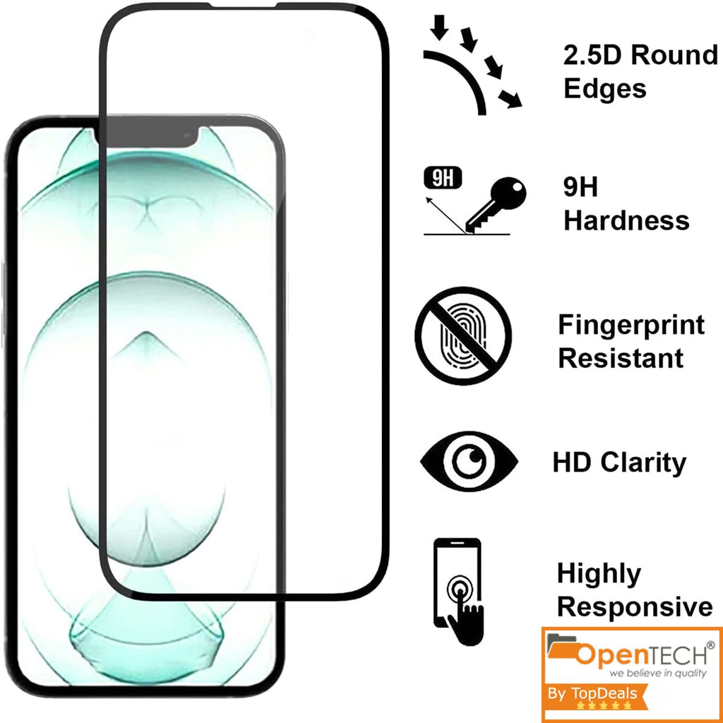 OpenTech® Military-Grade Premium Tempered Glass Screen Protector for iPhone 13/13 Pro / 14 / 16e / 17e with Edge to Edge Coverage - Case Friendly, Anti-scratch and Bubble free installation kit