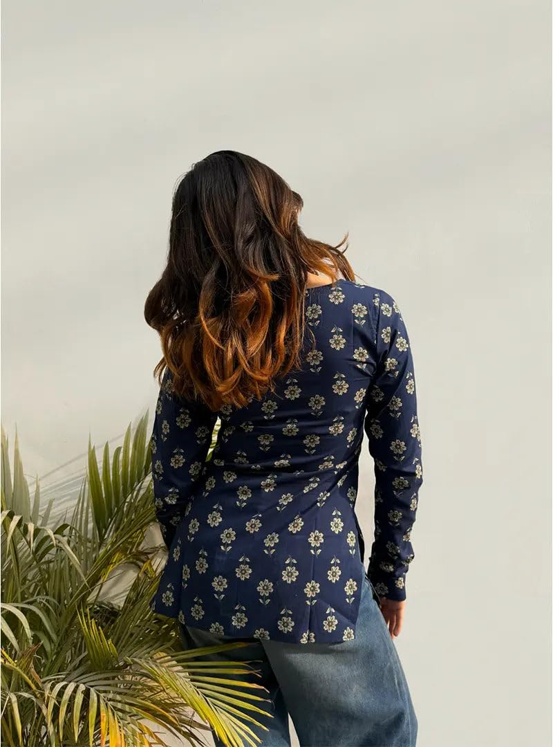 ANNI Designer Women's Viscose Blend Printed Short Kurti (Chandran Blue_M_Blue_Medium)
