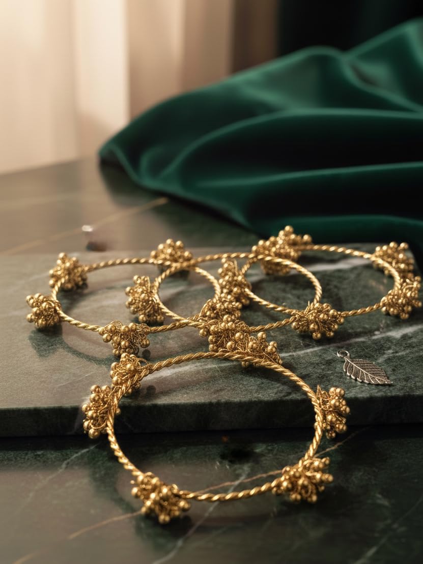 Swara Creations Traditional Gold Plated Kashmiri Ghungroo Latkan Bangles Set for Women and Girls|Set of 4 Bangles