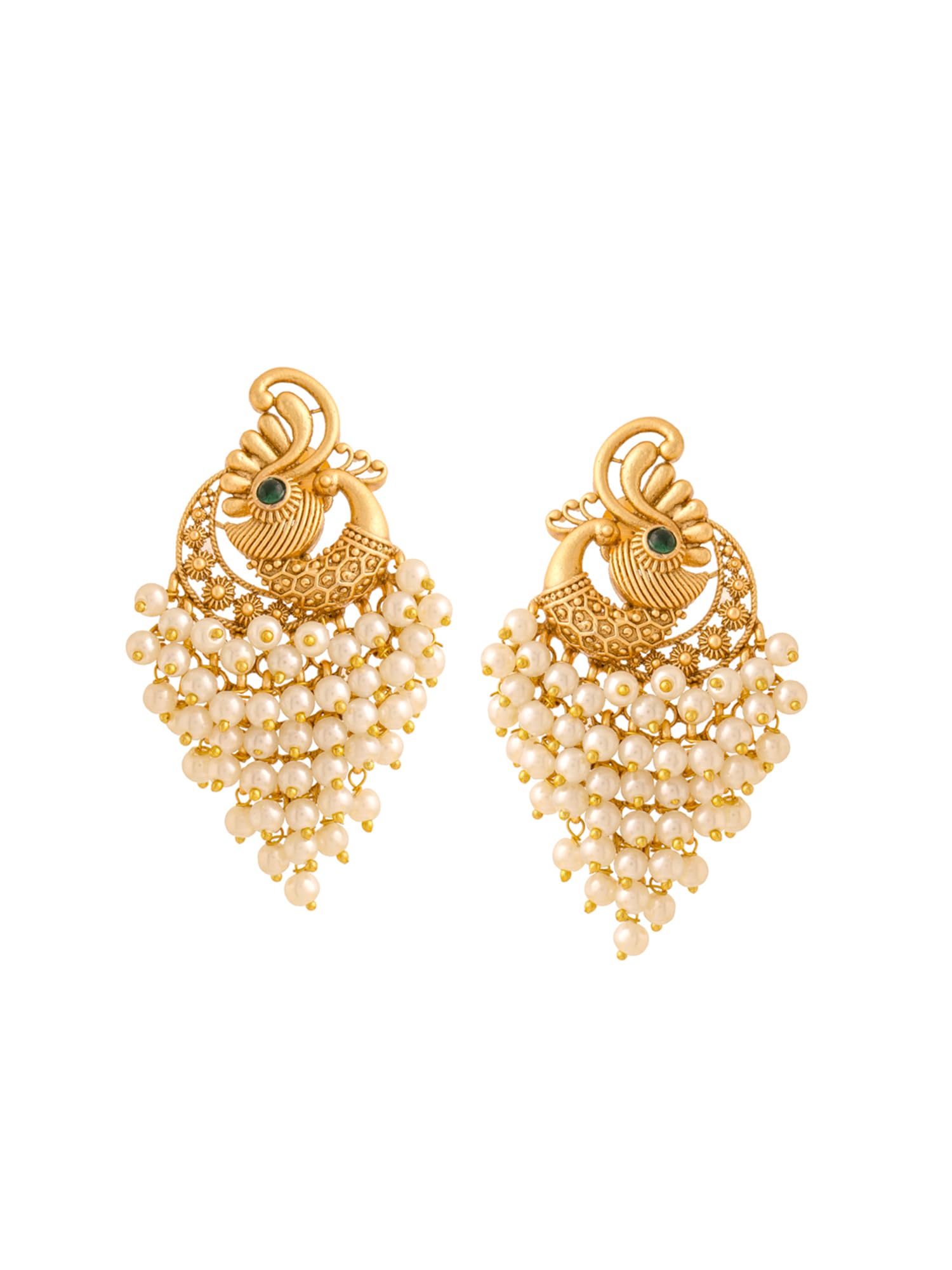 Yellow Chimes Pearl Drop Earrings for Women | Traditional Golden Peacock Shaped Earrings | Gold Plated White Pearls Earrings for Girls | Eternal Elegance | Birthday Anniversary Gift for Girls Women