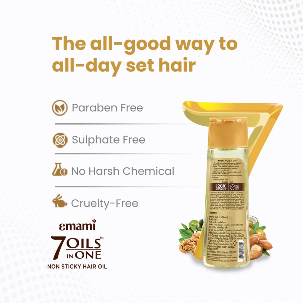 Emami 7 Oils in One Hair Oil | Makes Hair 20x Stronger and Manageable | Coconut Oil, Amla, Jojoba, Olive, Walnut, Argan & Almond Oils | 500ml