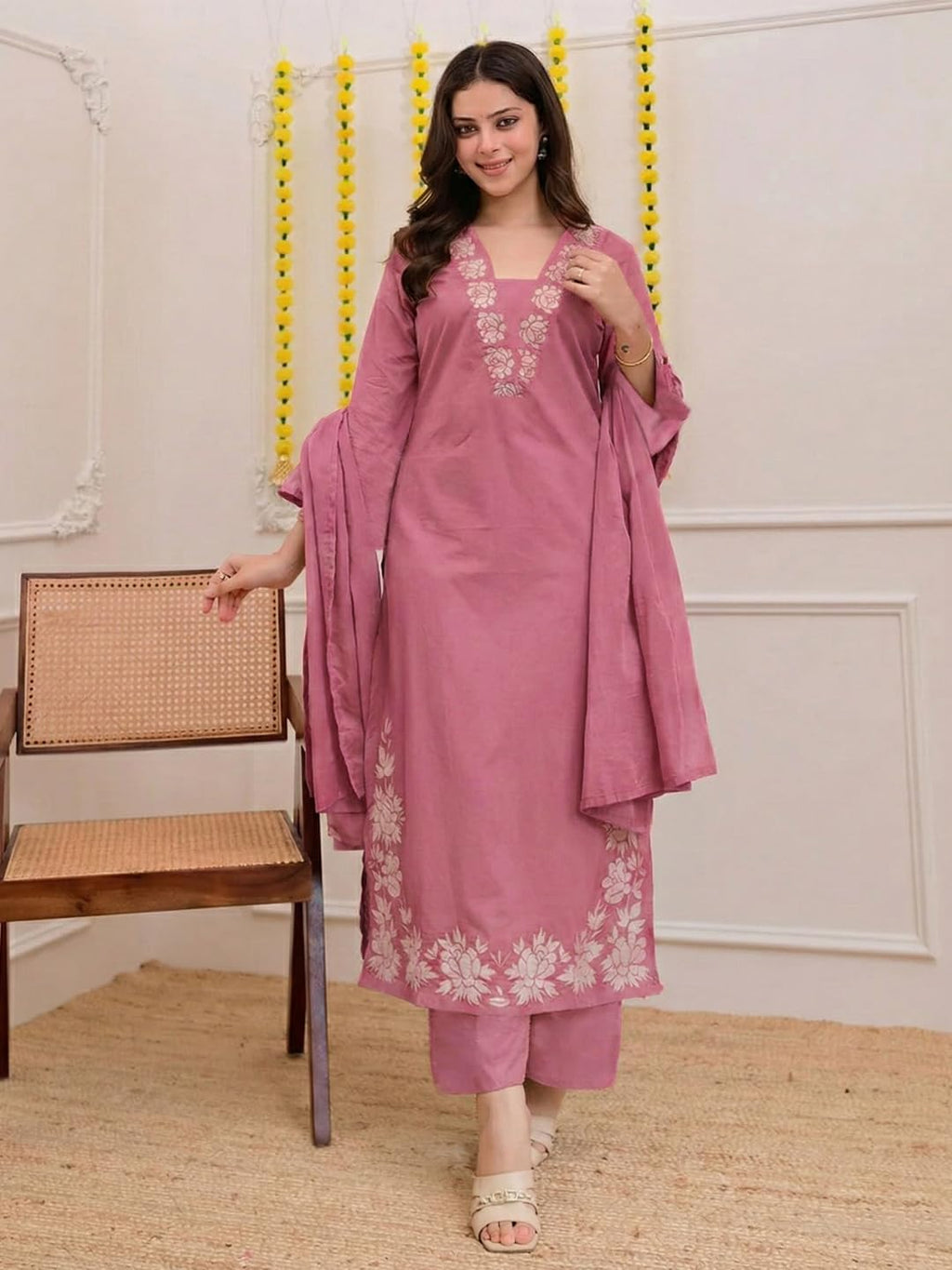 ANNI Designer Women's Rayon Viscose Straight Embroidery Kurta with Pant & Dupatta (FULKUMARI Baby Pink_L_Baby Pink_Large)