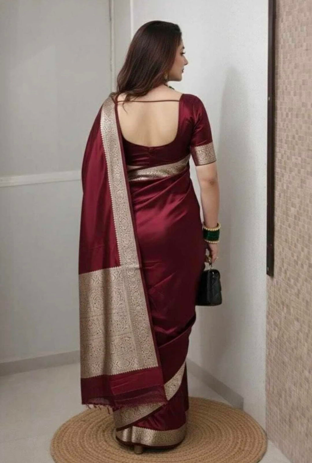 Rabbaitul Bait Banarasi Satin Kanjivaram Saree Wine Silver Zari Pure Soft Blend Silk Sari Satin Women Kanchipuram Paithani Silk Party Wedding New Ladies Wine Color Sadi with Blouse Piece (Maroon)