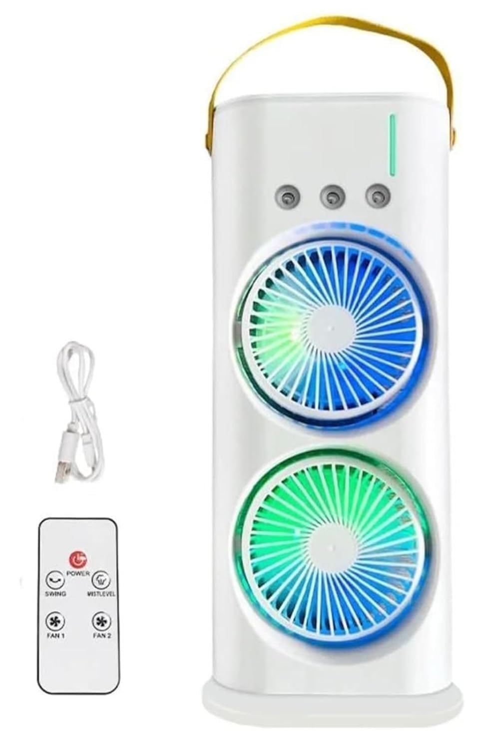 Portable Air Cooler Fan with Mist Function, Dual Fan Design, 700ml Water Tank, USB Powered, Remote Control, LED Light, Timer Settings, Carry Handle (Double Ended Spray Air Cooler Fan)