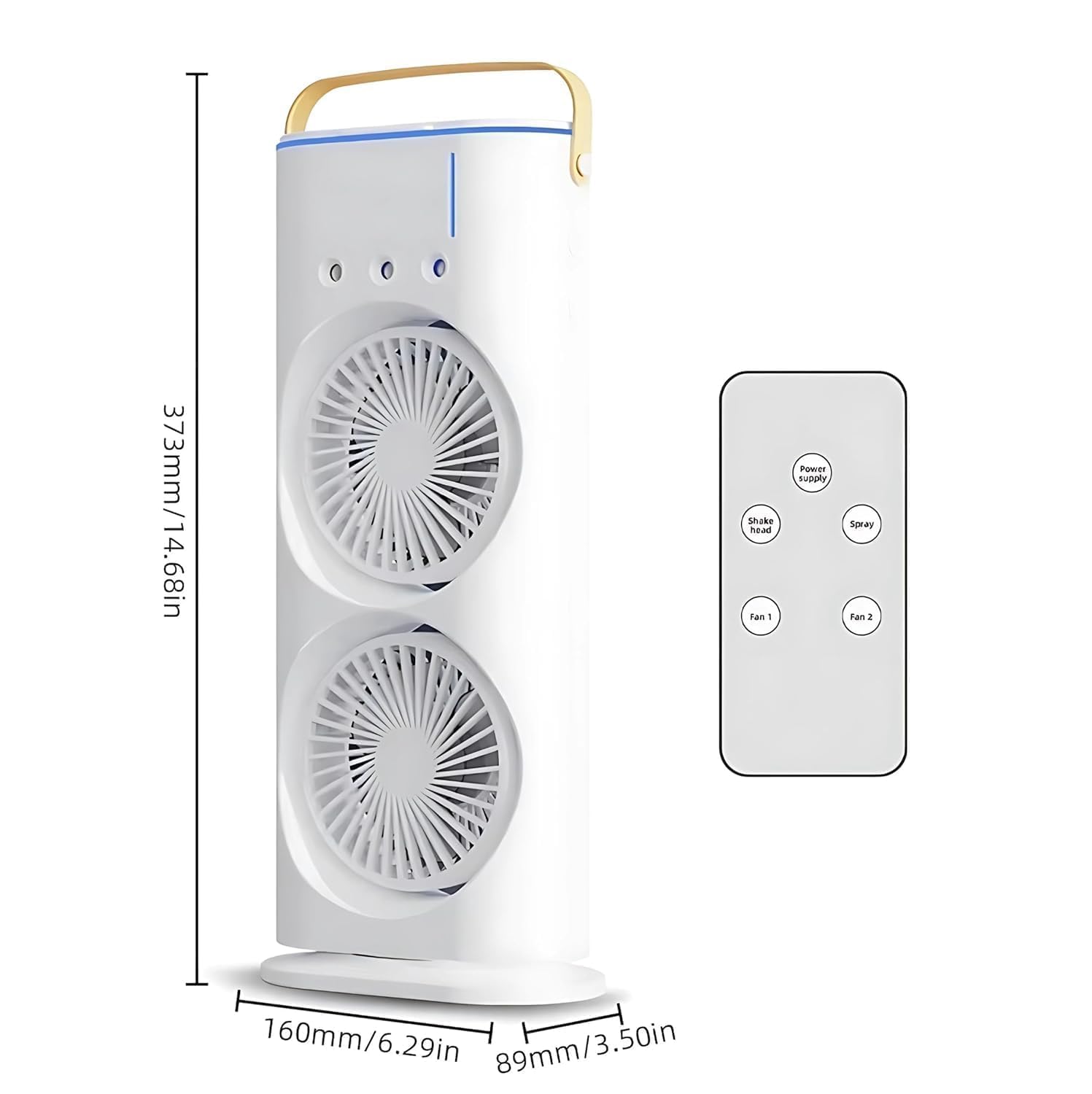 Portable Air Cooler Fan with Mist Function, Dual Fan Design, 700ml Water Tank, USB Powered, Remote Control, LED Light, Timer Settings, Carry Handle (Double Ended Spray Air Cooler Fan)