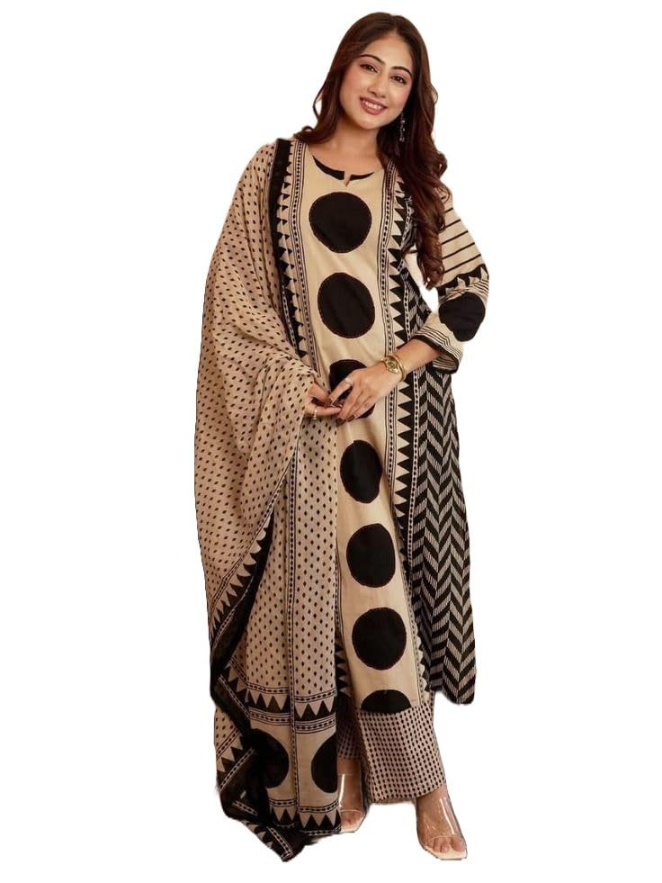 Klosia Women Printed Straight Kurta and Pant Set with Dupatta | Printed Kurta Set | Cotton Kurta Set | Women Kurta Sets | Summer Suit | (in, Alpha, 2XL, Standard, Black)