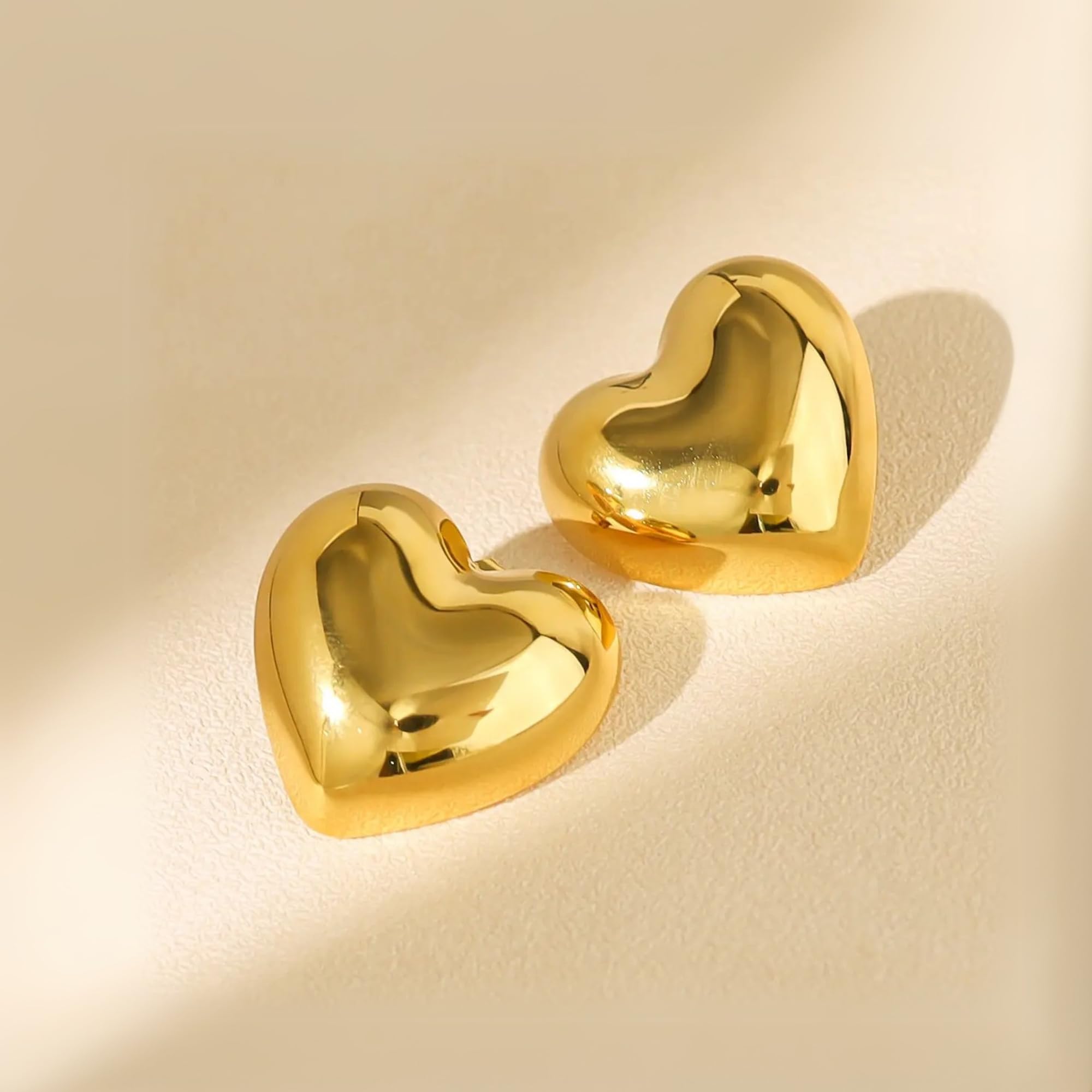 Salve Gold Chunky Contemporary Heart Statement Earrings for Women Stylish | Sleek Ear Accessories for Women Coquette Earrings for Girls Stylish | Aesthetic Jewellery Valentine Gift for Girlfriend