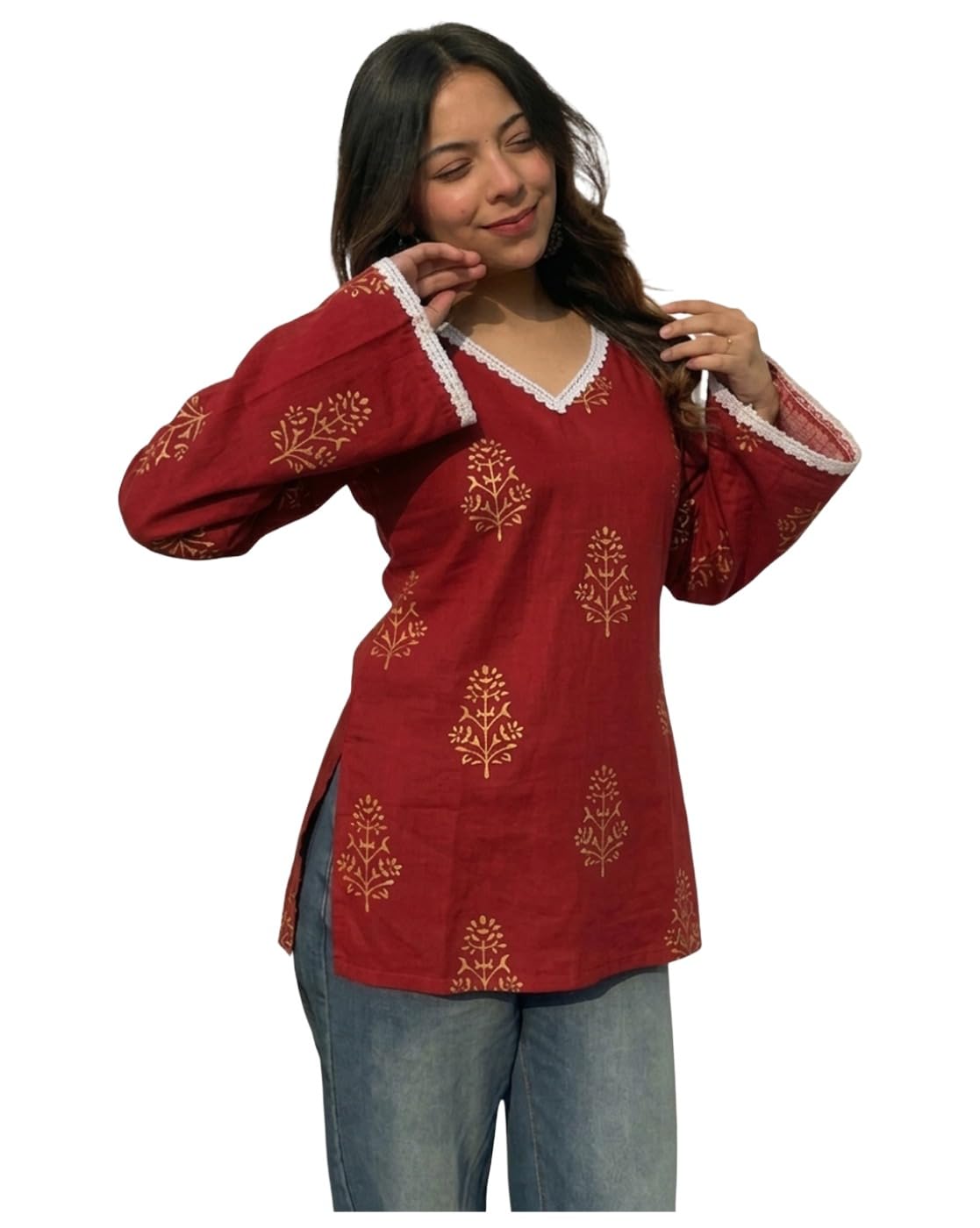 ANNI Designer Women's Visocse Printed Short Kurti (Jamila Red_S_Red_Small)
