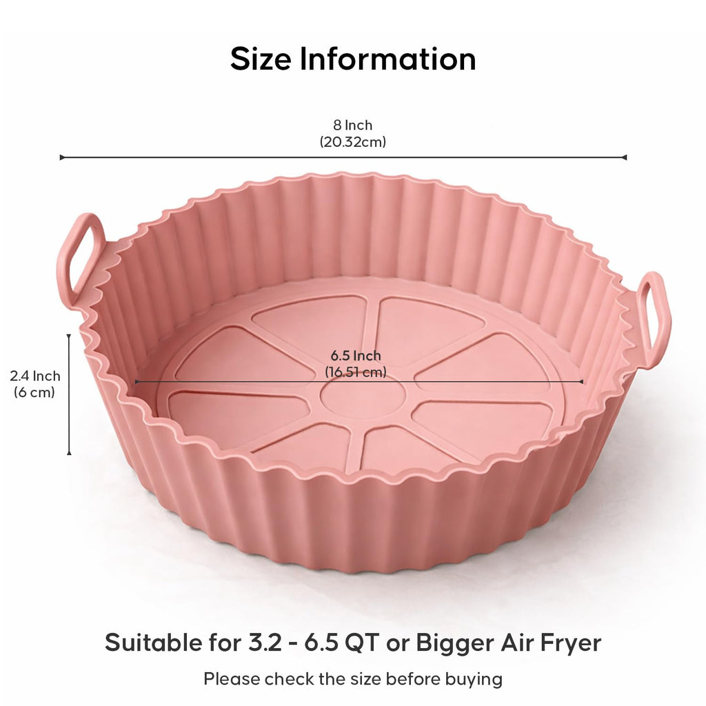 DALUCI Air Fryer Liners Silicone Reusable Tray No Mess Easy Clean Basket Liner with Handles - Round (8 Inch, Pack of 2)