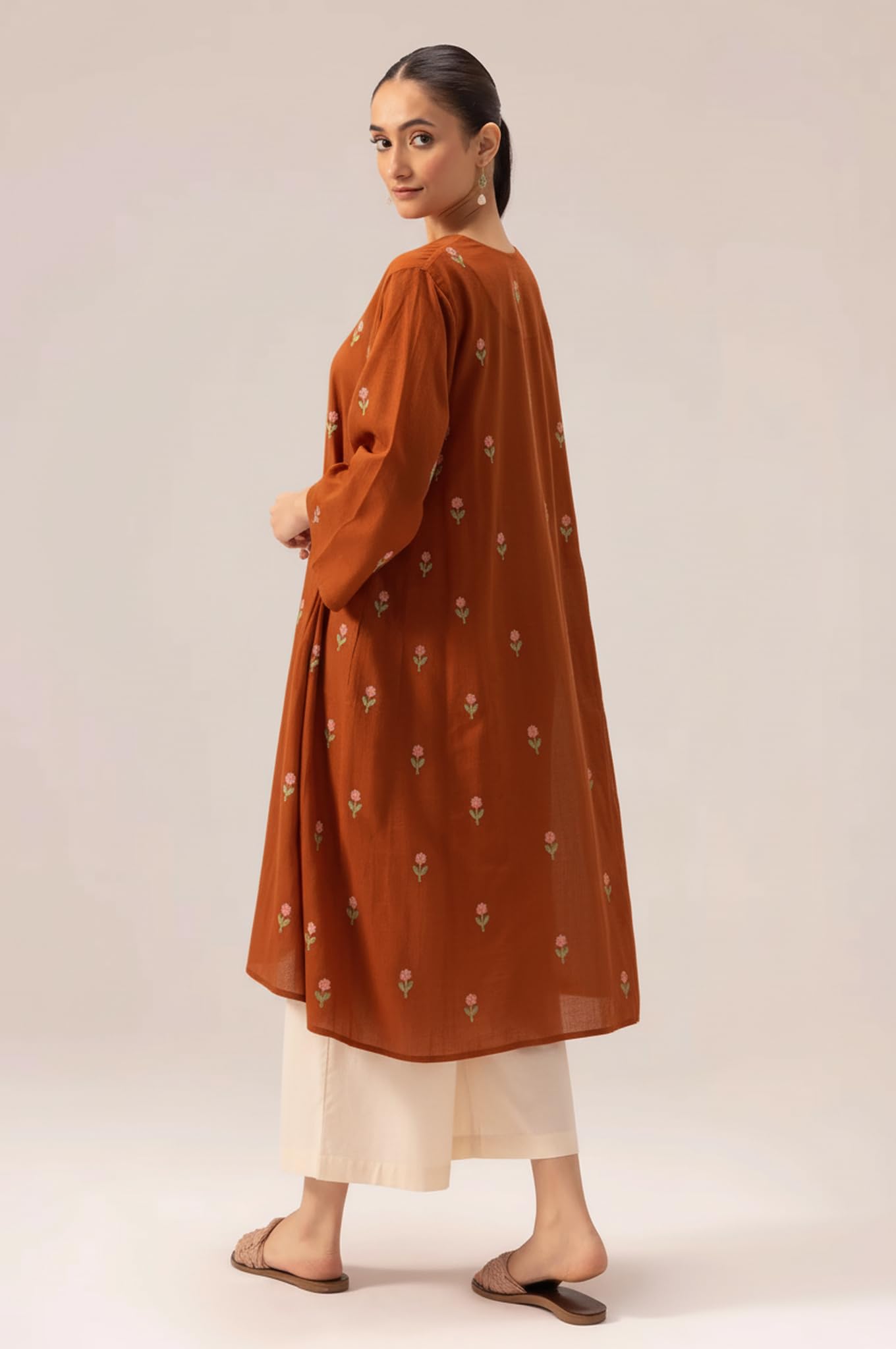ANNI Designer Women's Rayon Viscose A-Line Printed Kurta with Palazzo (QUSHI Rust_M_Rust_Medium)