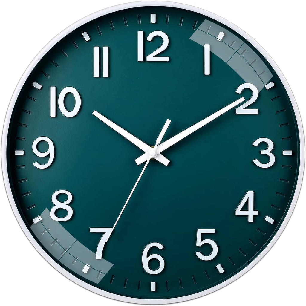 TEKCOOL Wall Clock 12" Silent Quartz Decorative Latest Wall Clock Non-Ticking Classic Clock Battery Operated Round Easy to Read for Room/Home/Kitchen/Bedroom/Office/School(Green)'