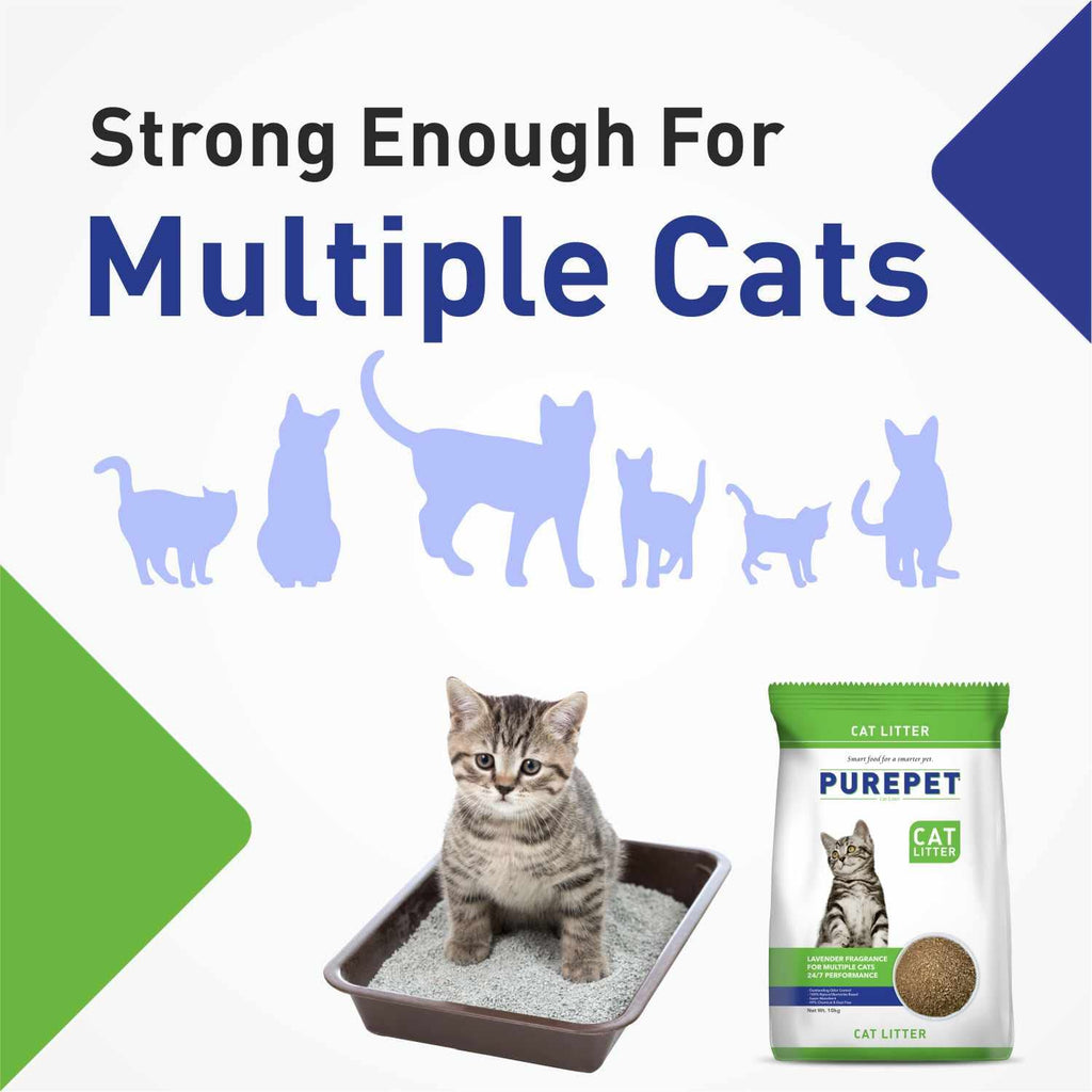 Purepet Cat Litter for All Cat Breed, Lavender Fragrance - 10kg Pack Pet Litter Tray Refill