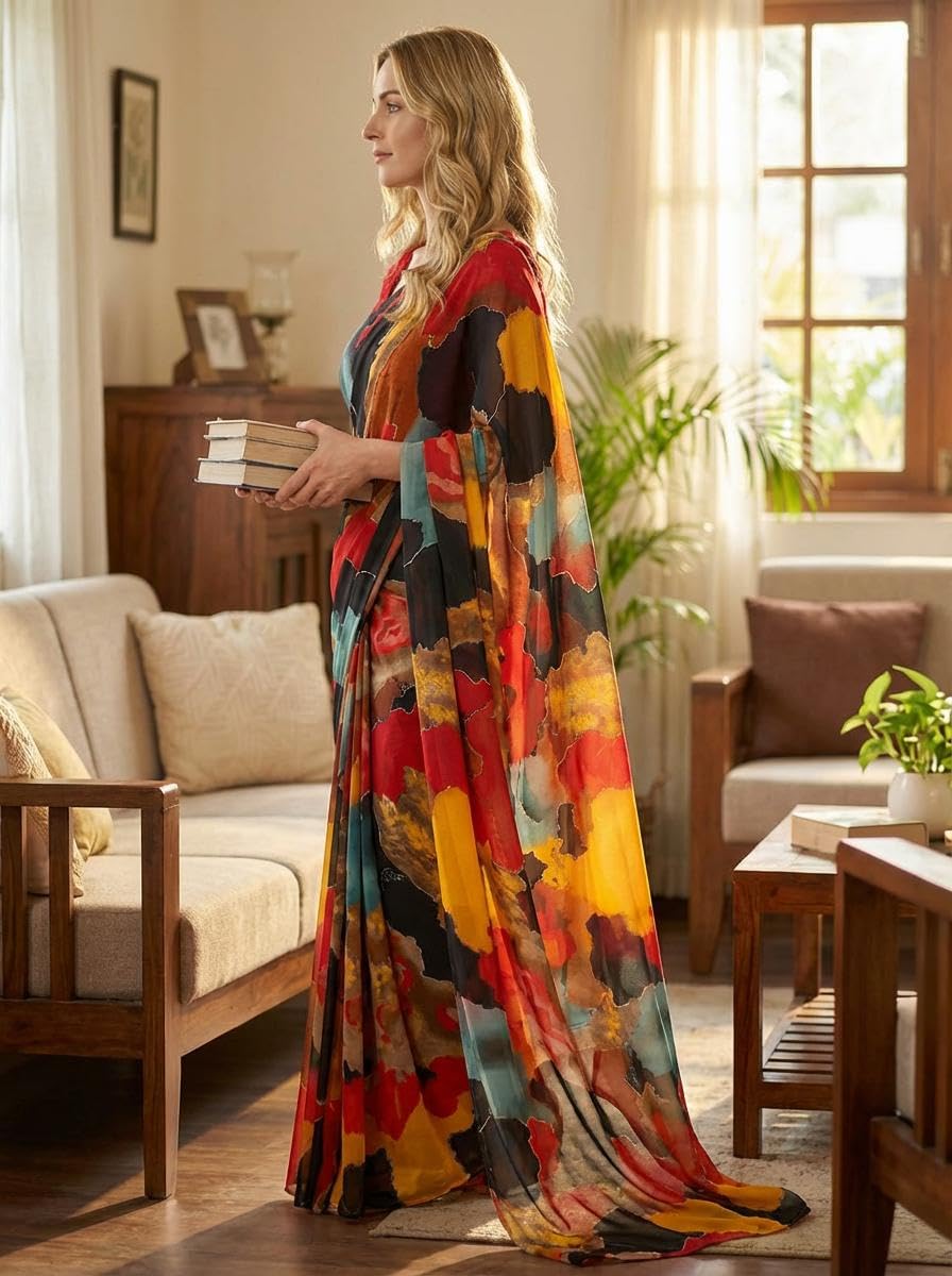 ANAND SAREES Printed Georgette Saree With Unstitched Blouse Piece -AI_LR_1819_1