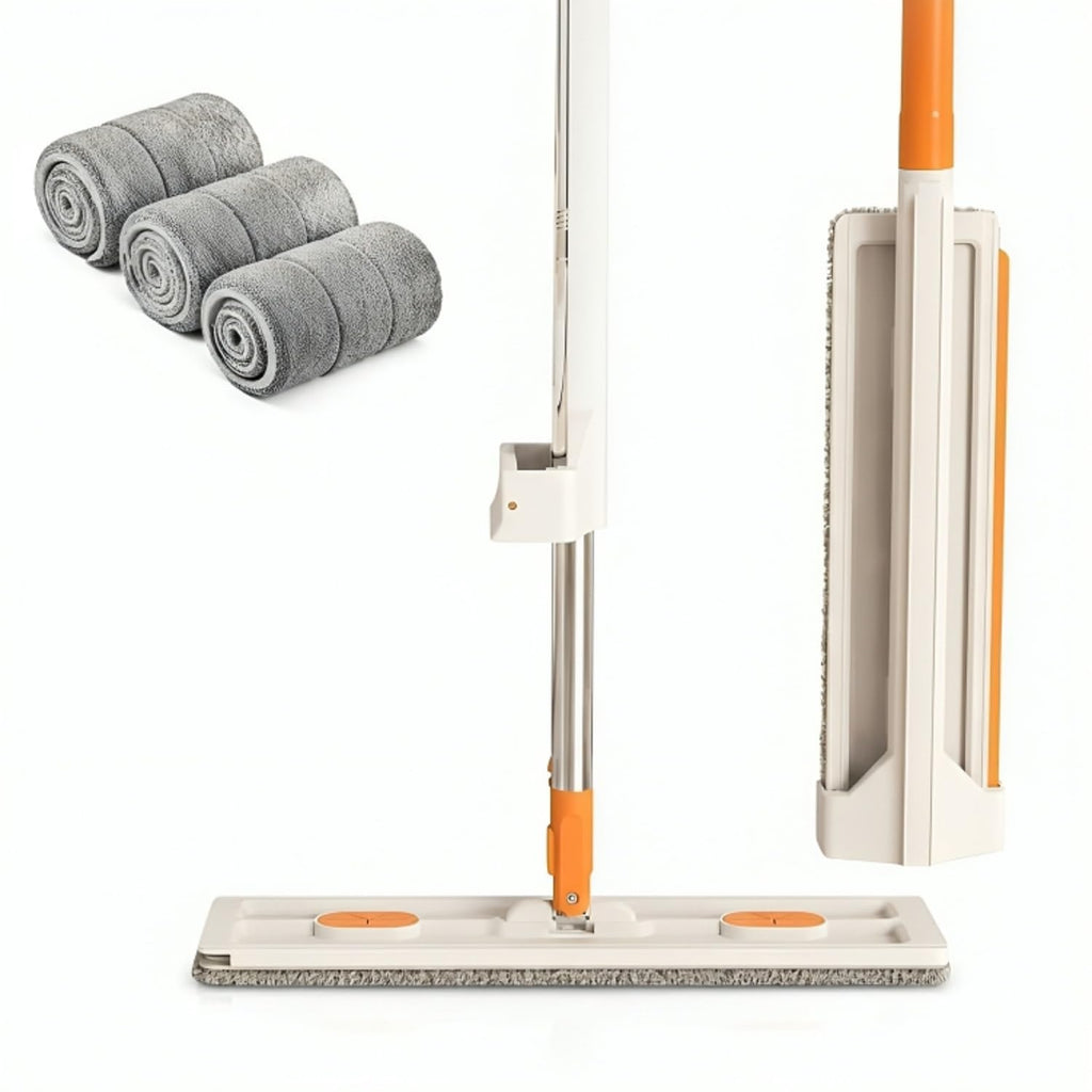 JAPERO Flat Mop for Floor Cleaning with 3 Refill Pads, Microfibre Mop for Home with 360° Swivel Head, Hands-Free Slider Squeeze, Bucket-Less Design, Wet & Dry Floor Cleaning Mop