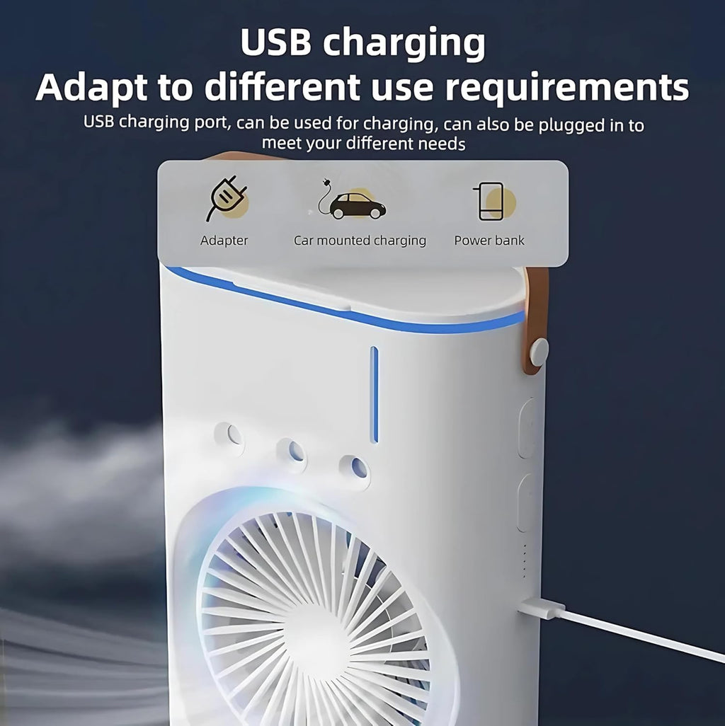 Portable Air Cooler Fan with Mist Function, Dual Fan Design, 700ml Water Tank, USB Powered, Remote Control, LED Light, Timer Settings, Carry Handle (Double Ended Spray Air Cooler Fan)