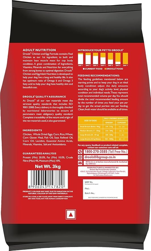 Drools Adult Dry Dog Food 4.2kg (3kg + 1.2kg Free) | Chicken & Egg Flavour | Supports Active Behaviour | Digestive Health & Immunity | Better Digestibility