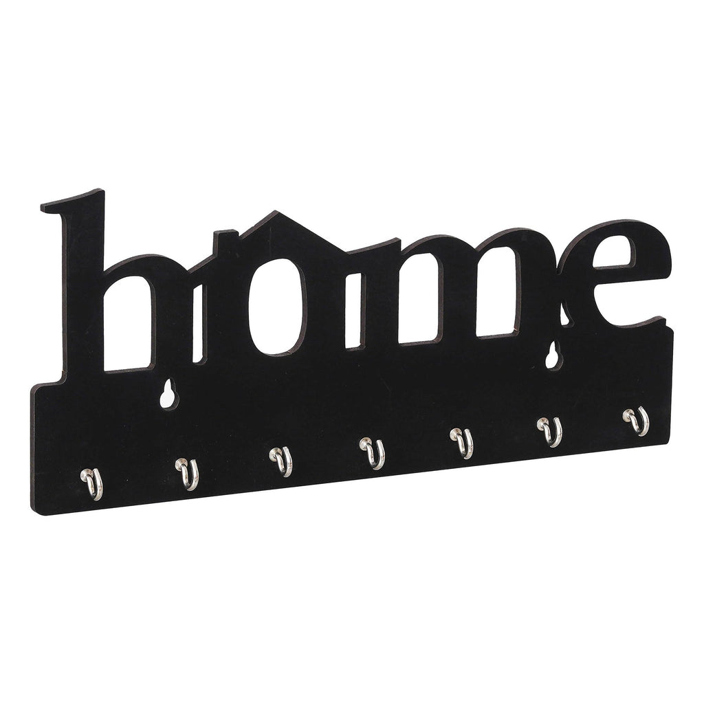 Webelkart Premium Home Keys Wooden Key Holder (29 cm x 13.5 cm x 0.4 cm, Wood) 7 Hook - Decorative Items for Home Decor (Black)