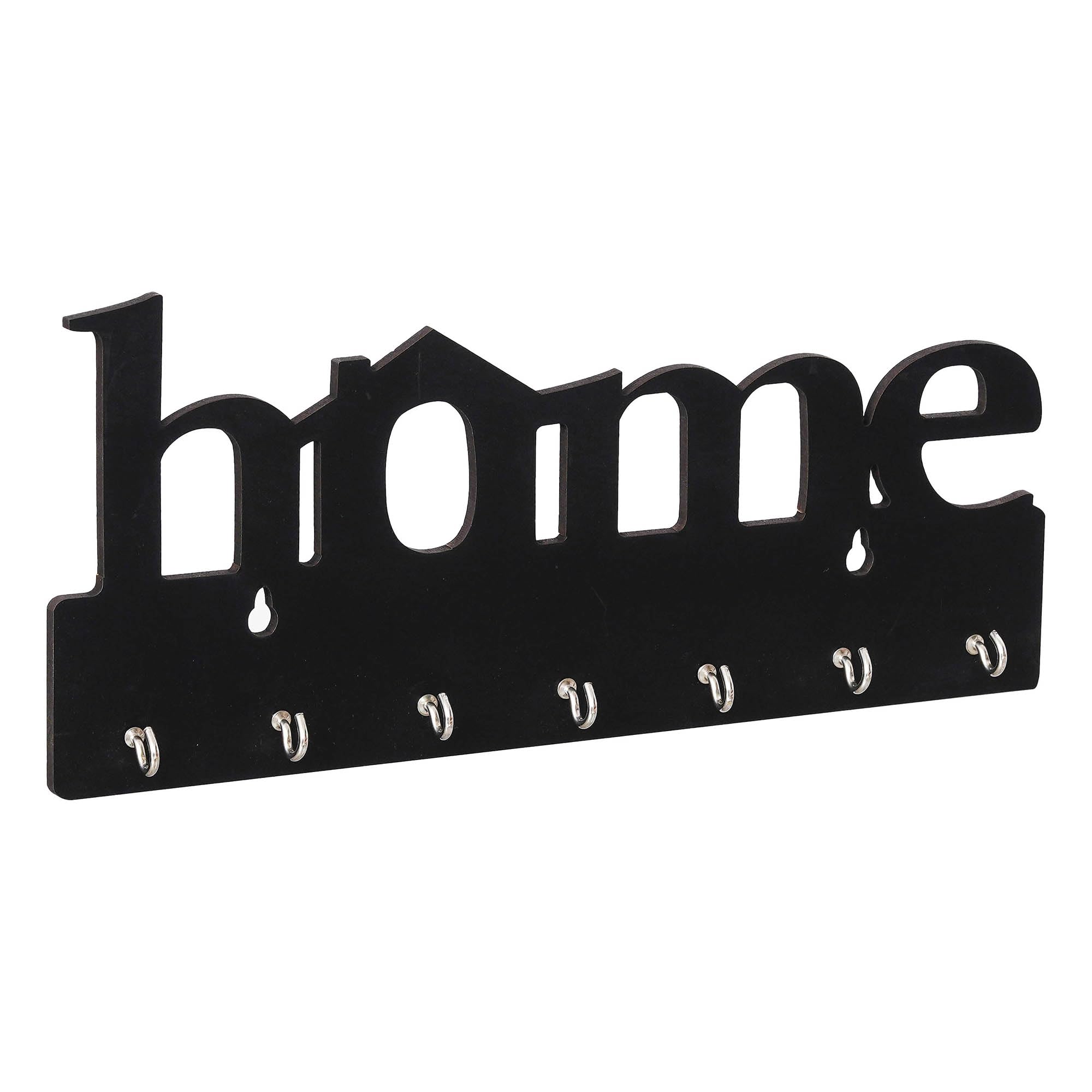 Webelkart Premium Home Keys Wooden Key Holder (29 cm x 13.5 cm x 0.4 cm, Wood) 7 Hook - Decorative Items for Home Decor (Black)